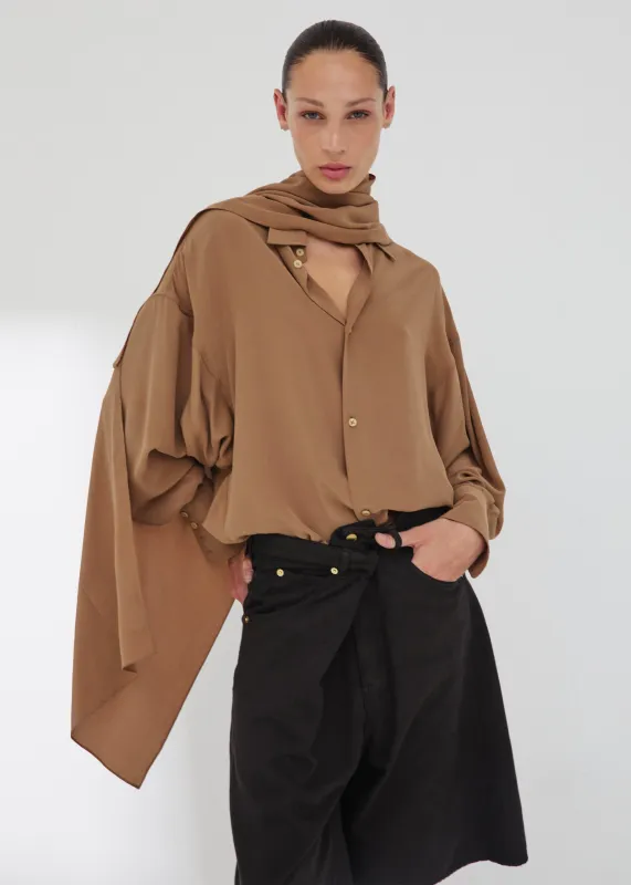 Darkpark Georgia Detachable Scarf Silk Shirt - Tobacco made by DARKPARK