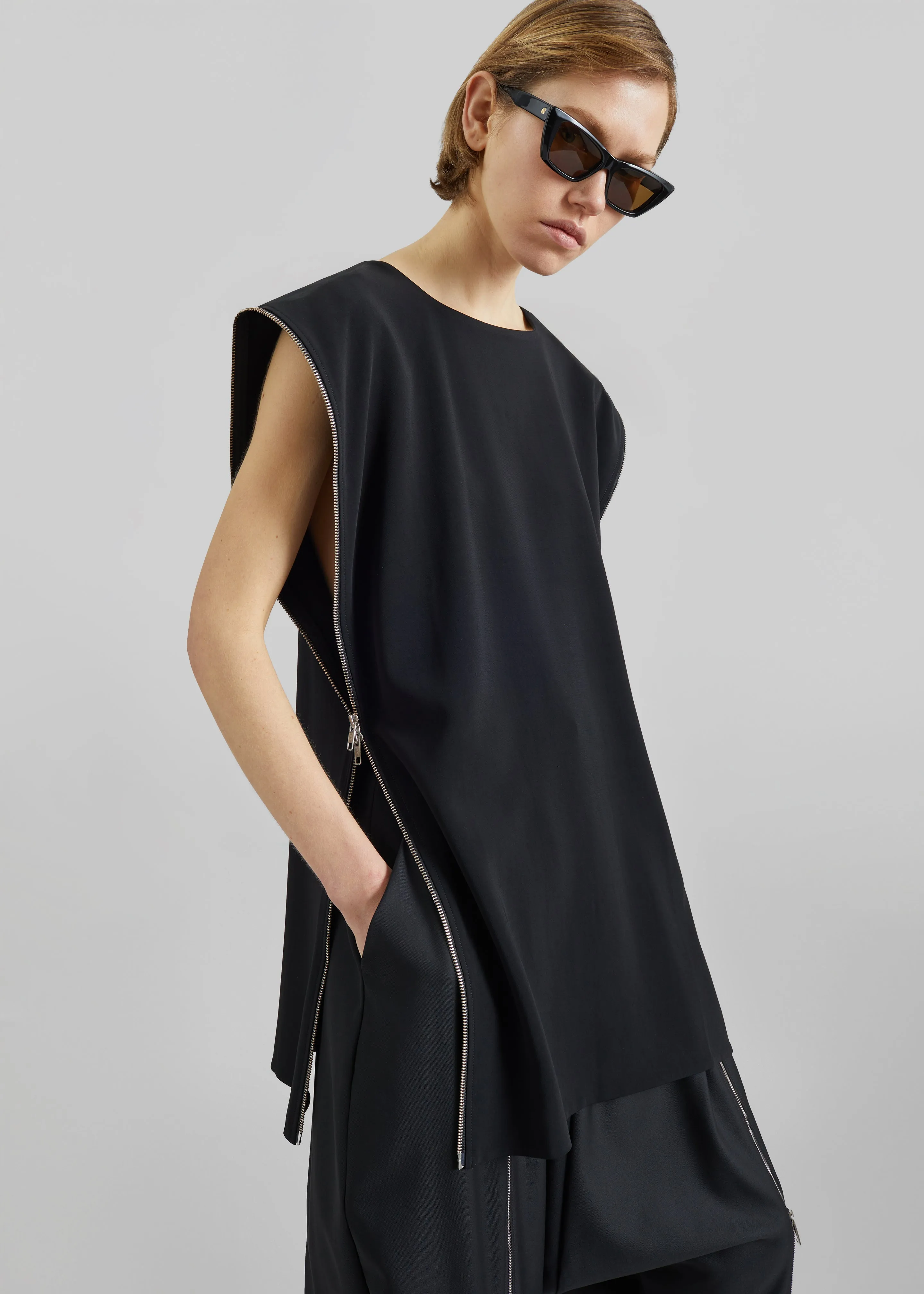 Bevza Zipper Tunic Top - Black sold by Frankie Shop