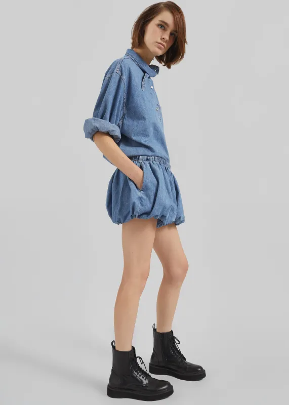 Varzy Denim Bubble-Hem Shorts - Medium Wash made by Frankie Shop