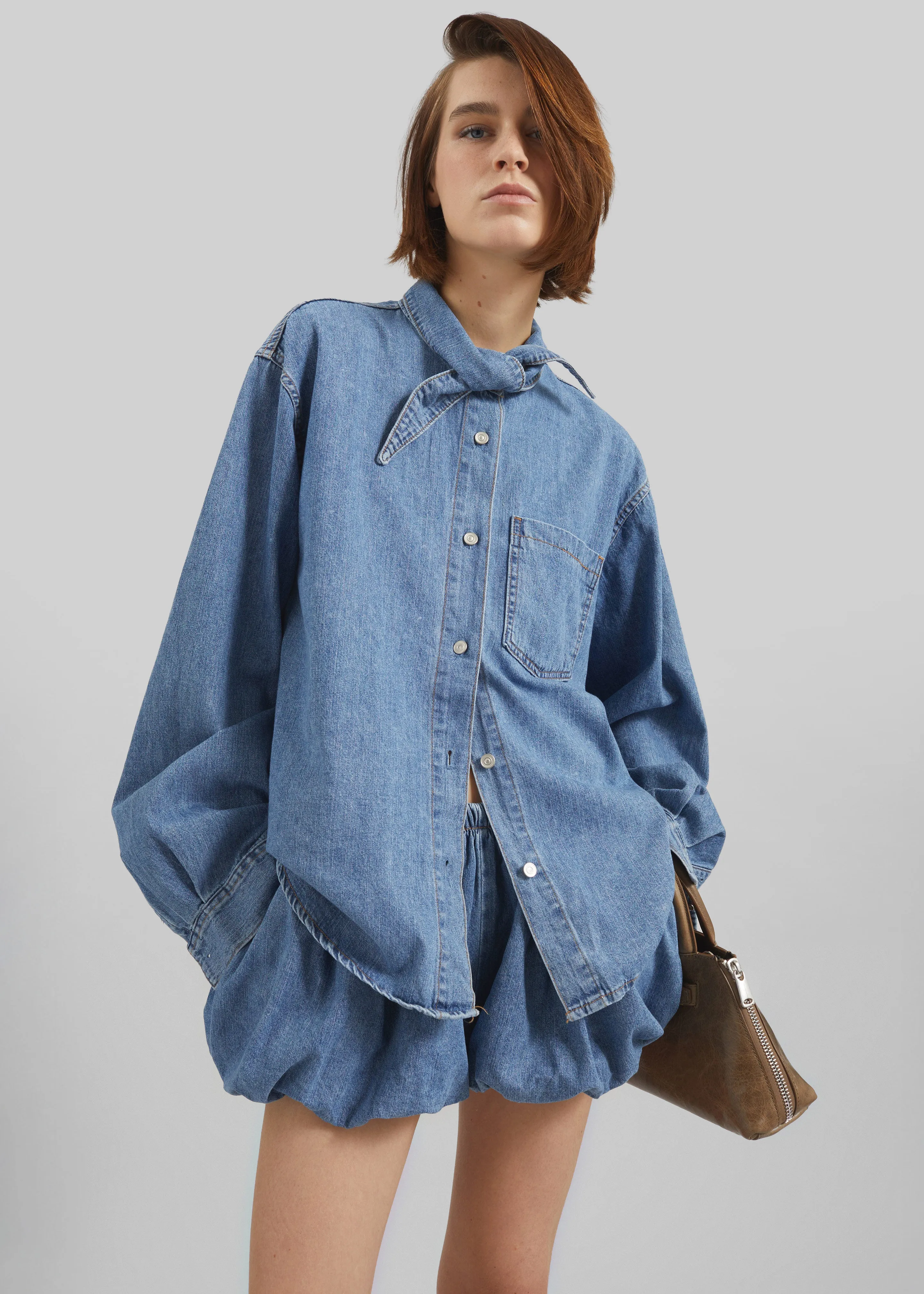Varzy Denim Bubble-Hem Shorts - Medium Wash sold by Frankie Shop product image thumbnail 3