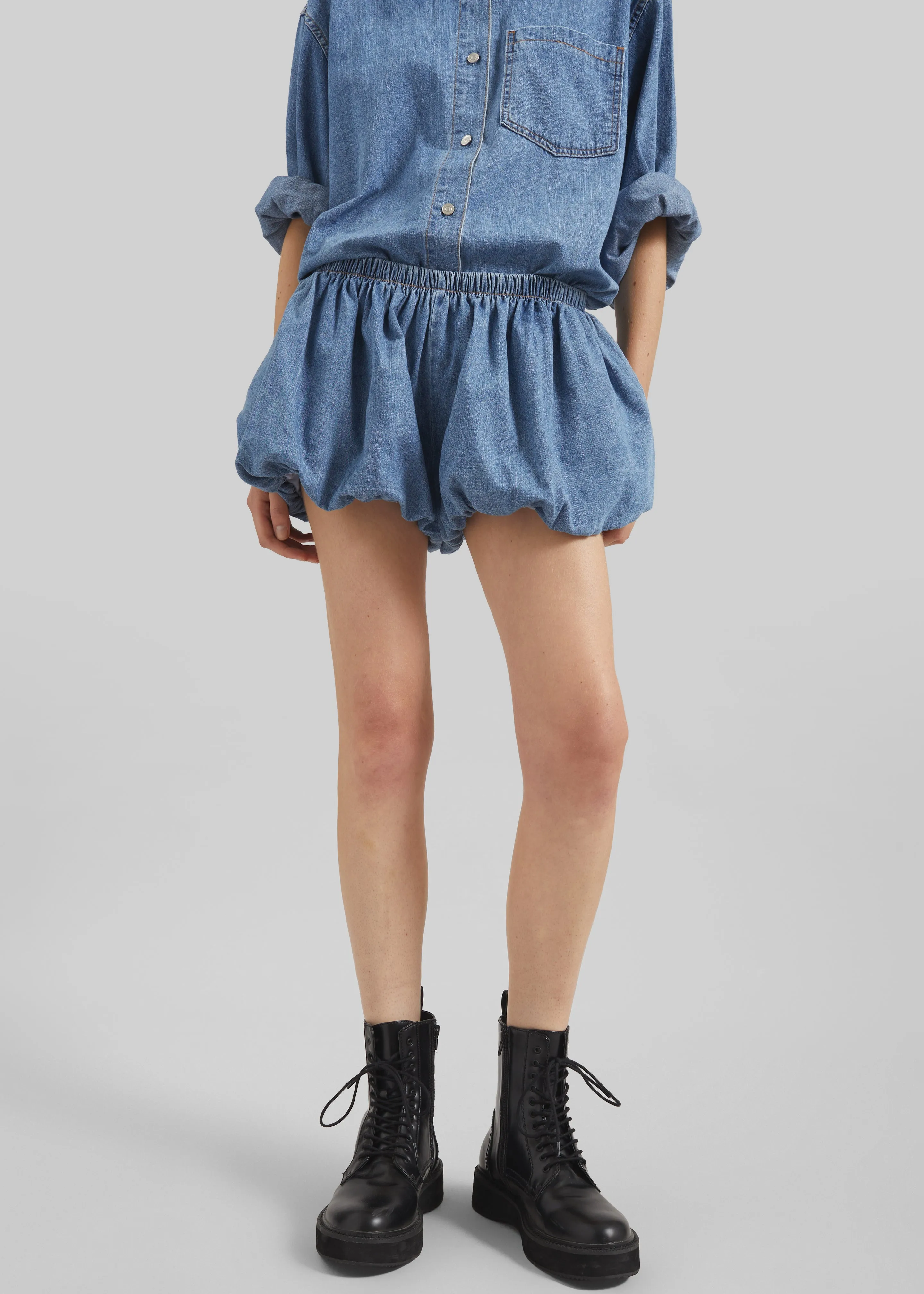 Varzy Denim Bubble-Hem Shorts - Medium Wash sold by Frankie Shop product image thumbnail 2