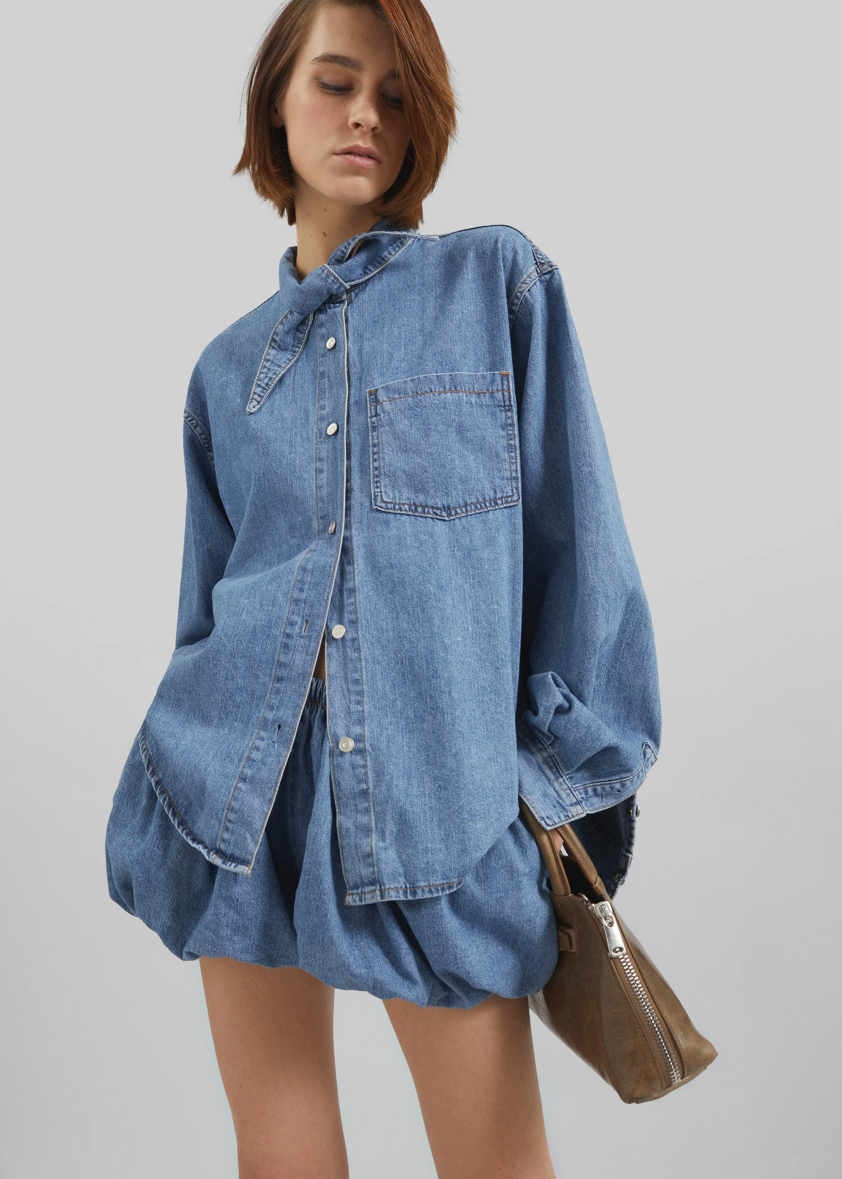 Varzy Denim Bubble-Hem Shorts - Medium Wash sold by Frankie Shop product image thumbnail 5