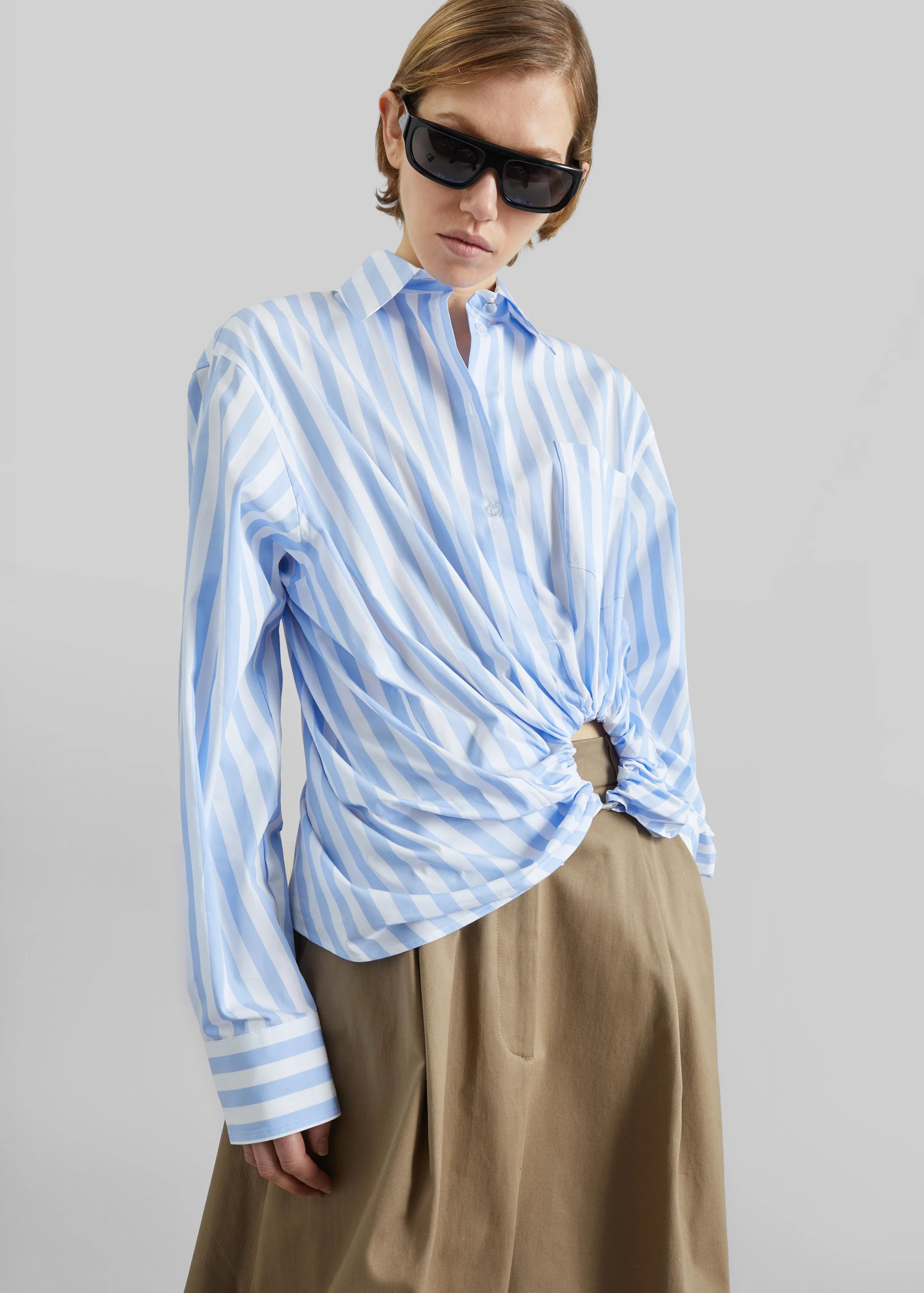 Sportmax Palmizi Striped Poplin Shirt - Light Blue/White sold by Frankie Shop product image thumbnail 4