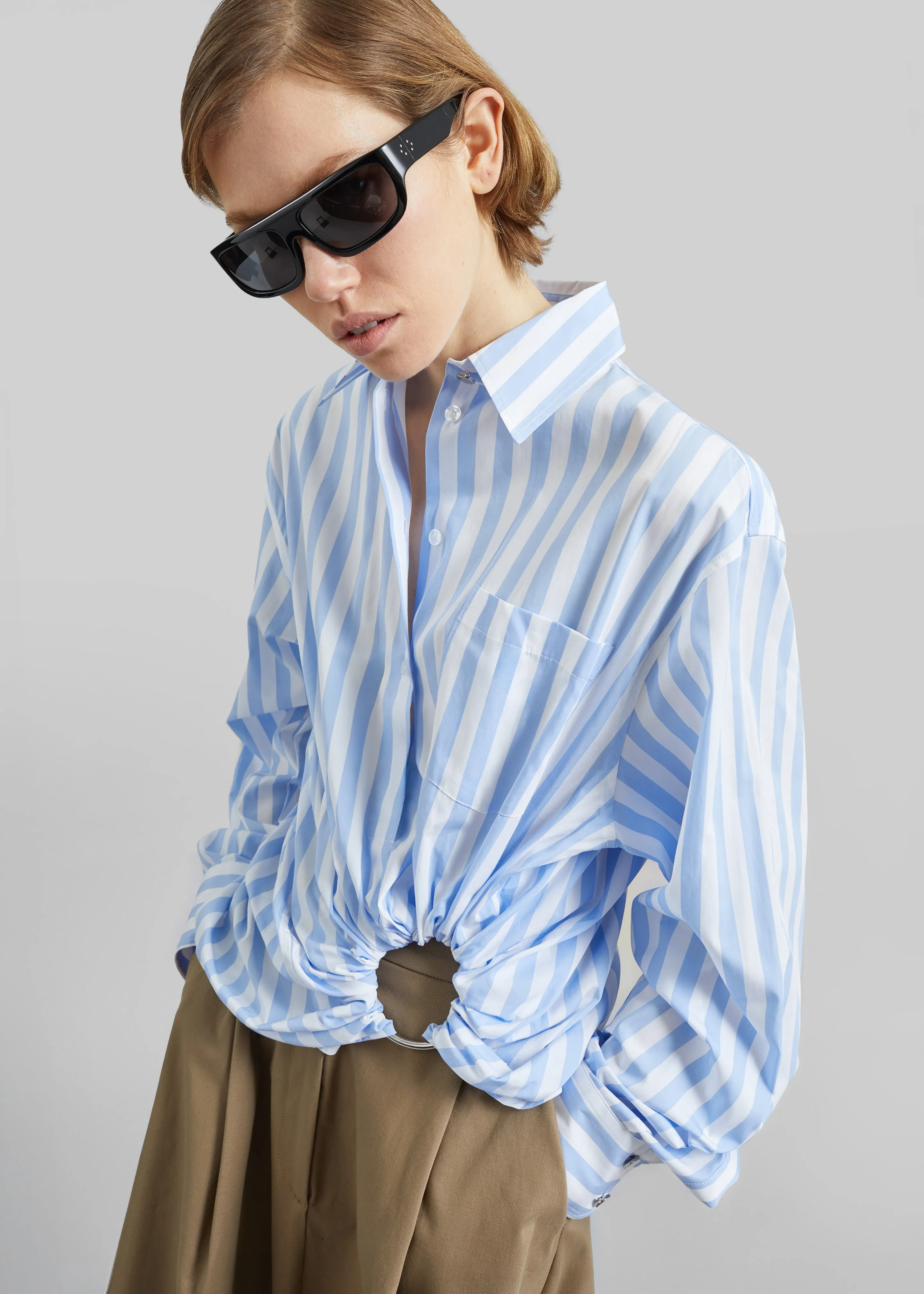 Sportmax Palmizi Striped Poplin Shirt - Light Blue/White sold by Frankie Shop