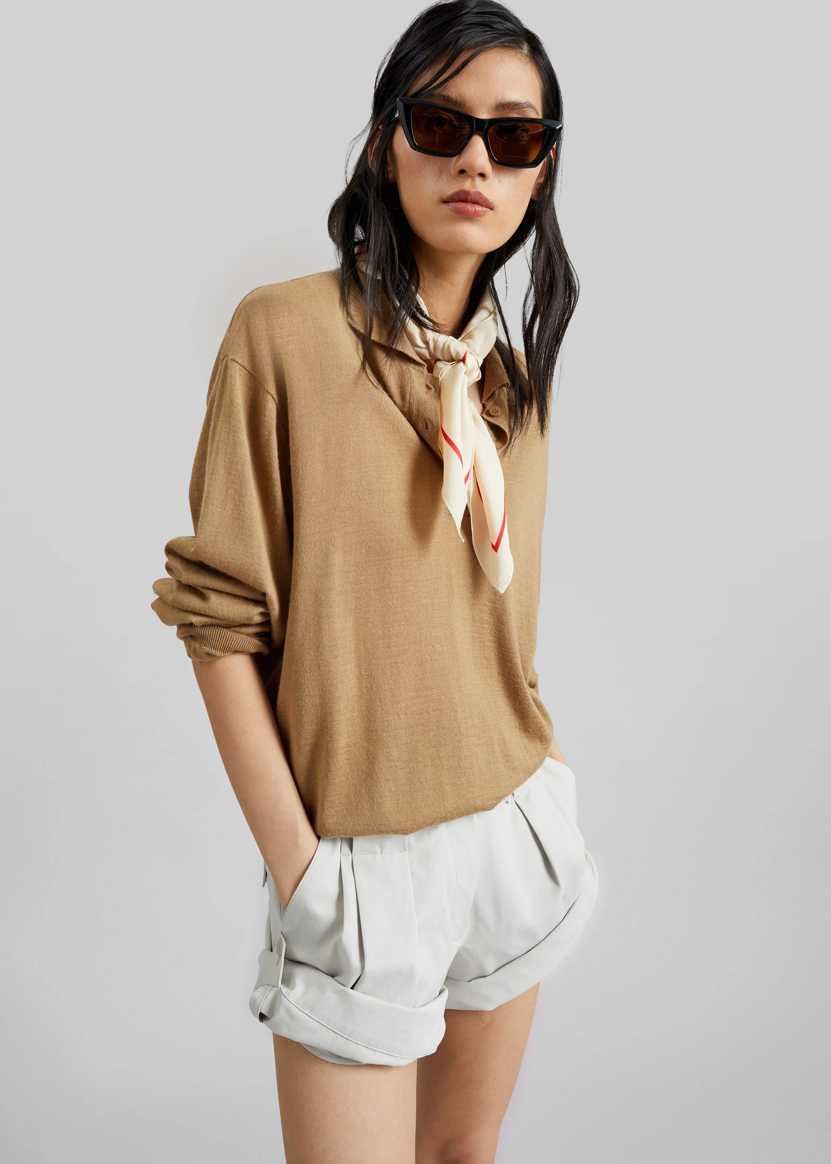 Low Classic Tuck Point Turn-Up Shorts - Light Grey sold by Frankie Shop product image thumbnail 5