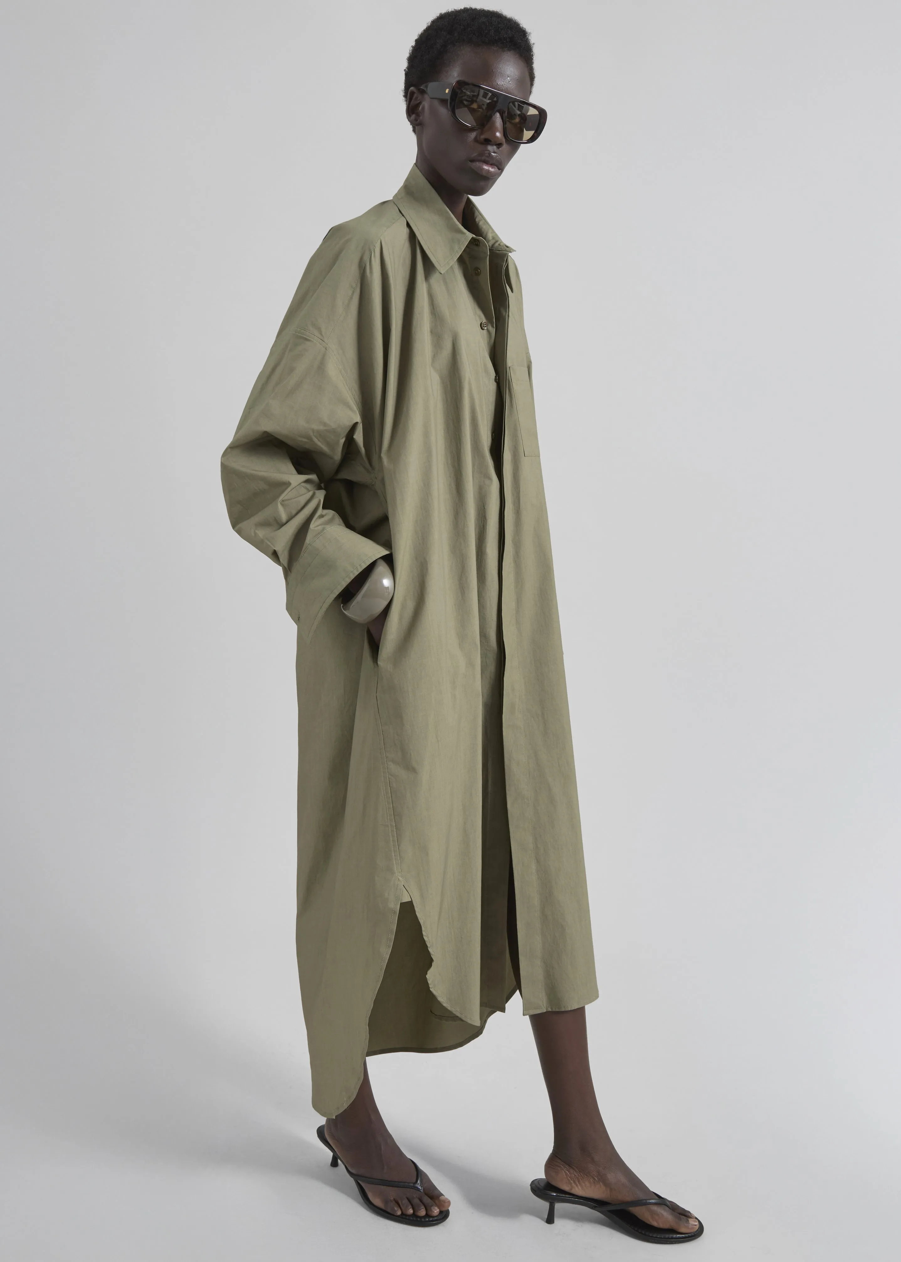 Bloom Organic Cotton Shirt Dress - Olive sold by Frankie Shop