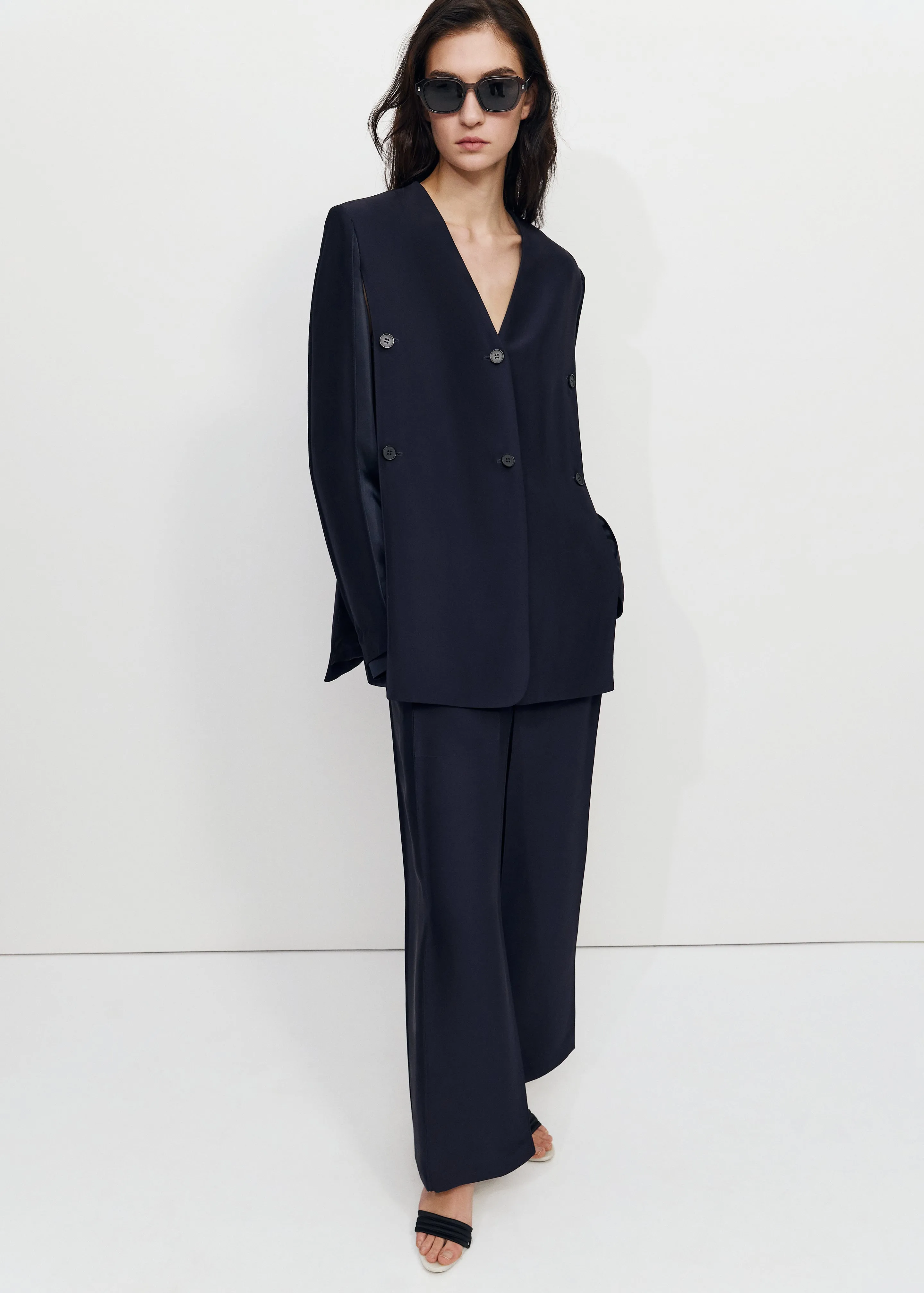 Bevza Wide Leg Culottes - Dark Ink Navy sold by Frankie Shop
