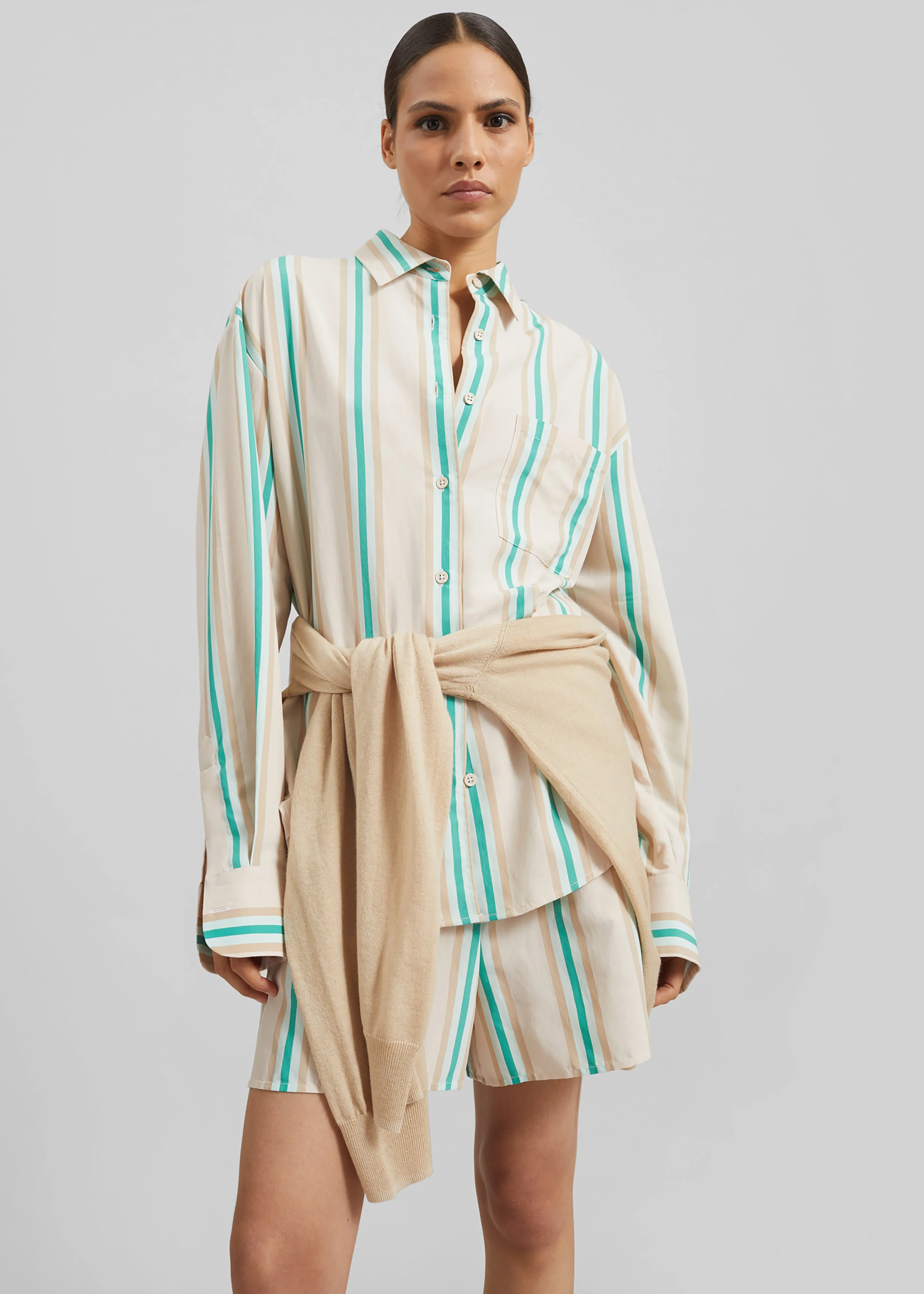 Peri Fluid Shirt - Beige Multi Stripe sold by Frankie Shop product image thumbnail 4