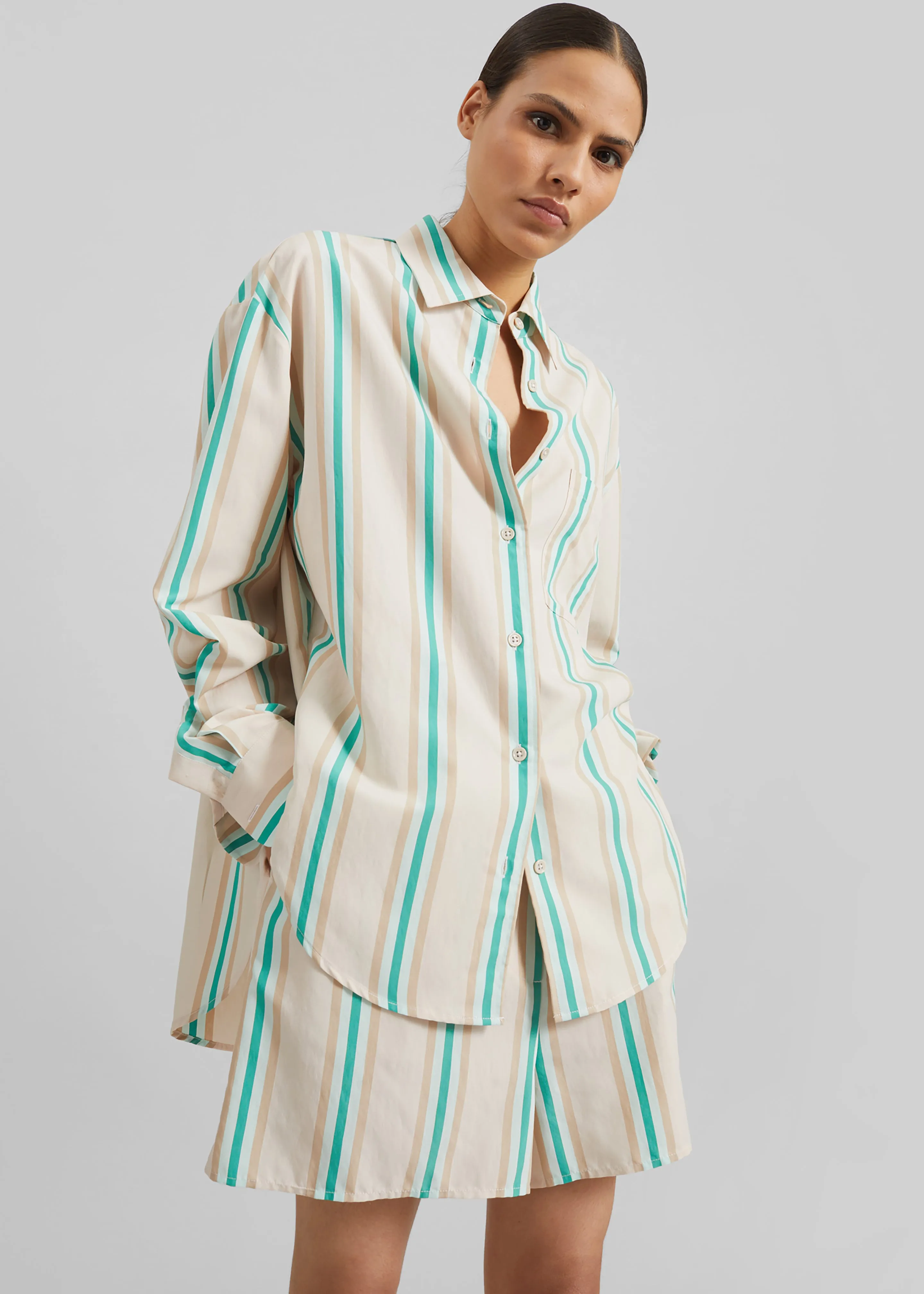 Peri Fluid Shirt - Beige Multi Stripe sold by Frankie Shop product image thumbnail 2