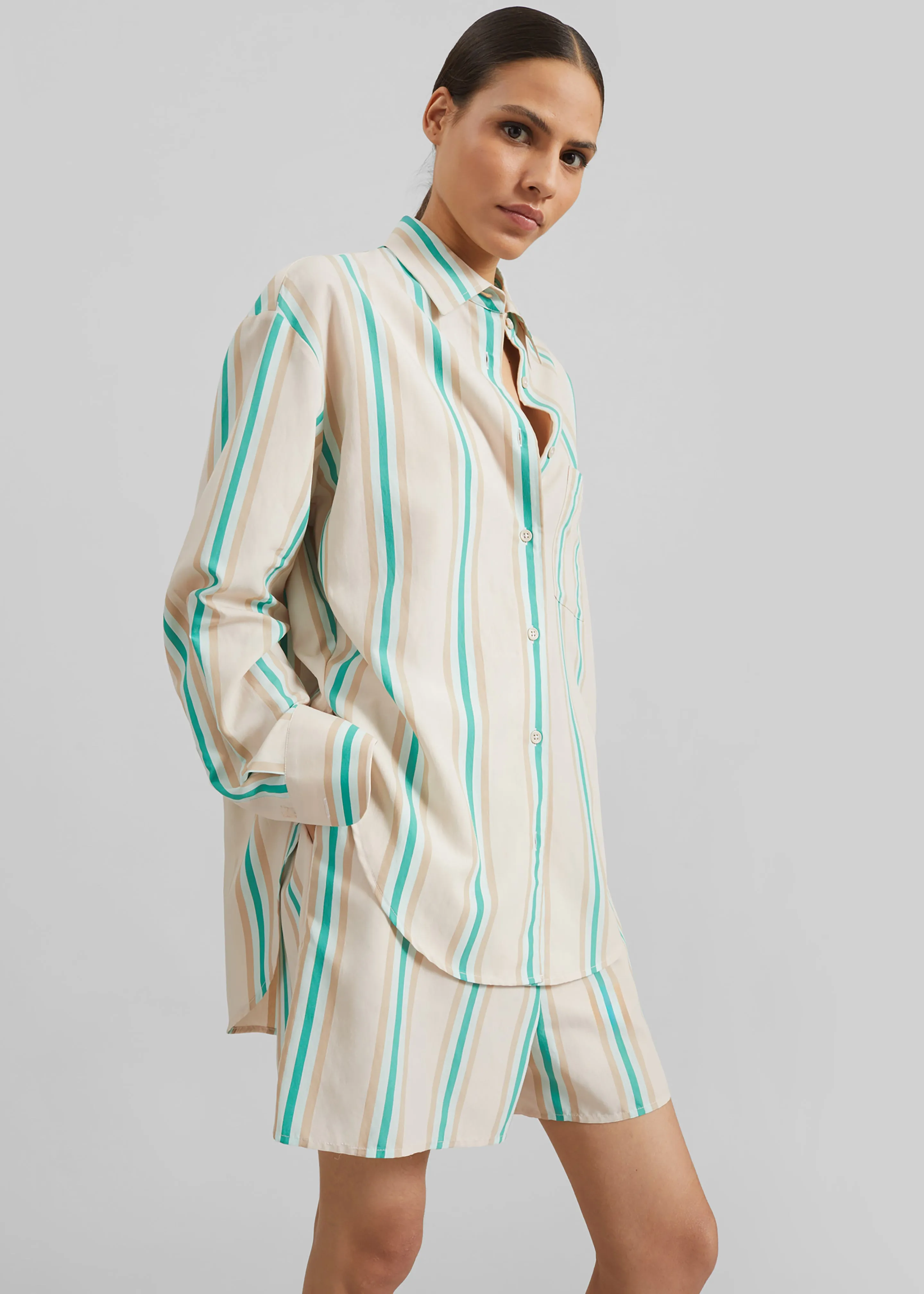 Peri Fluid Shirt - Beige Multi Stripe sold by Frankie Shop product image thumbnail 5