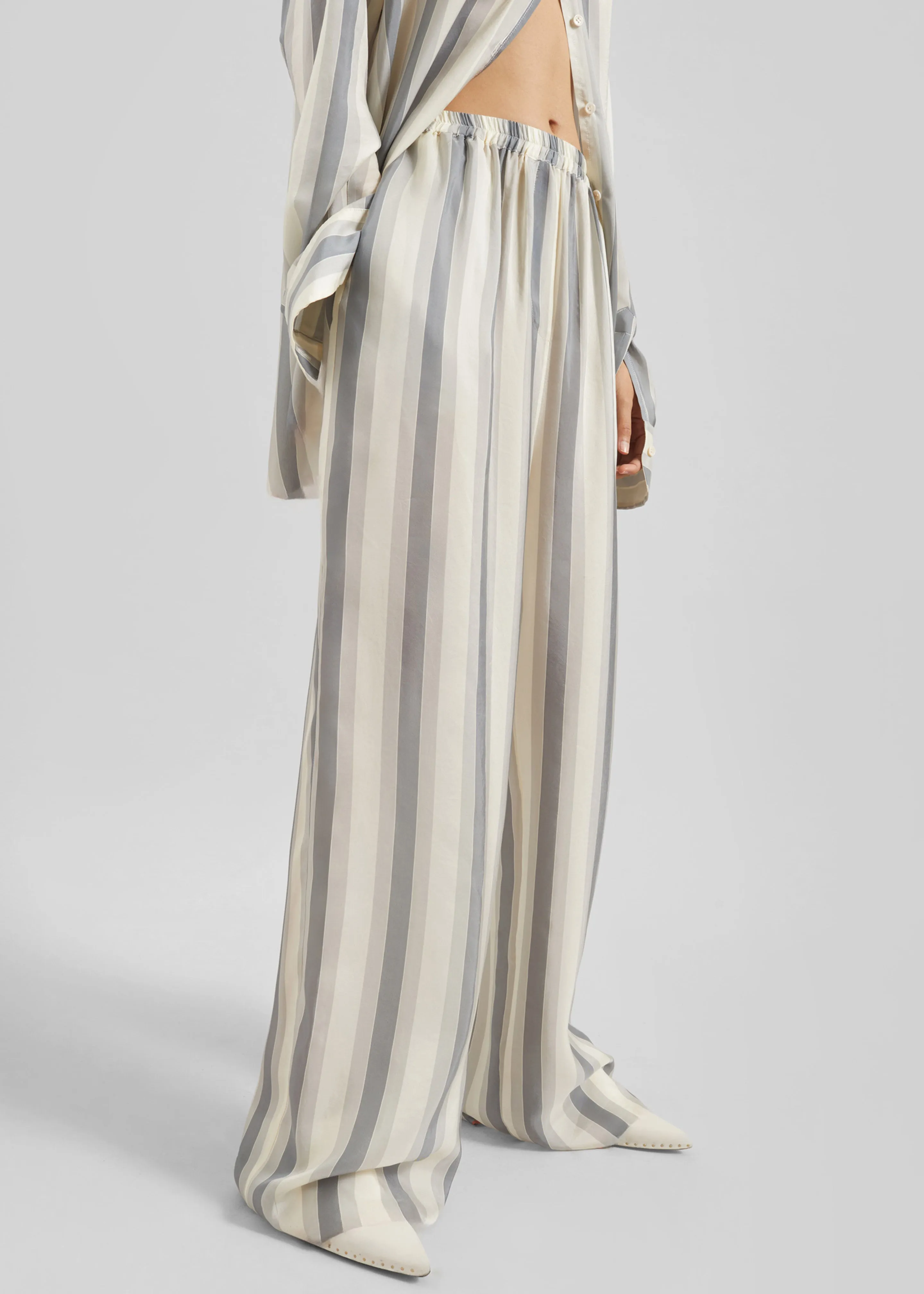 Baxter Sheer Fluid Track Pants - White/Grey Stripe sold by Frankie Shop product image thumbnail 2