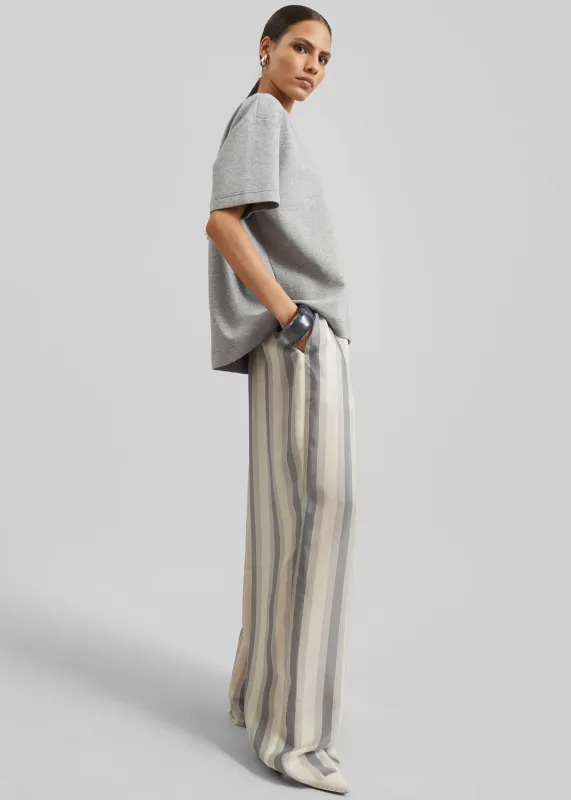 Baxter Sheer Fluid Track Pants - White/Grey Stripe made by Frankie Shop