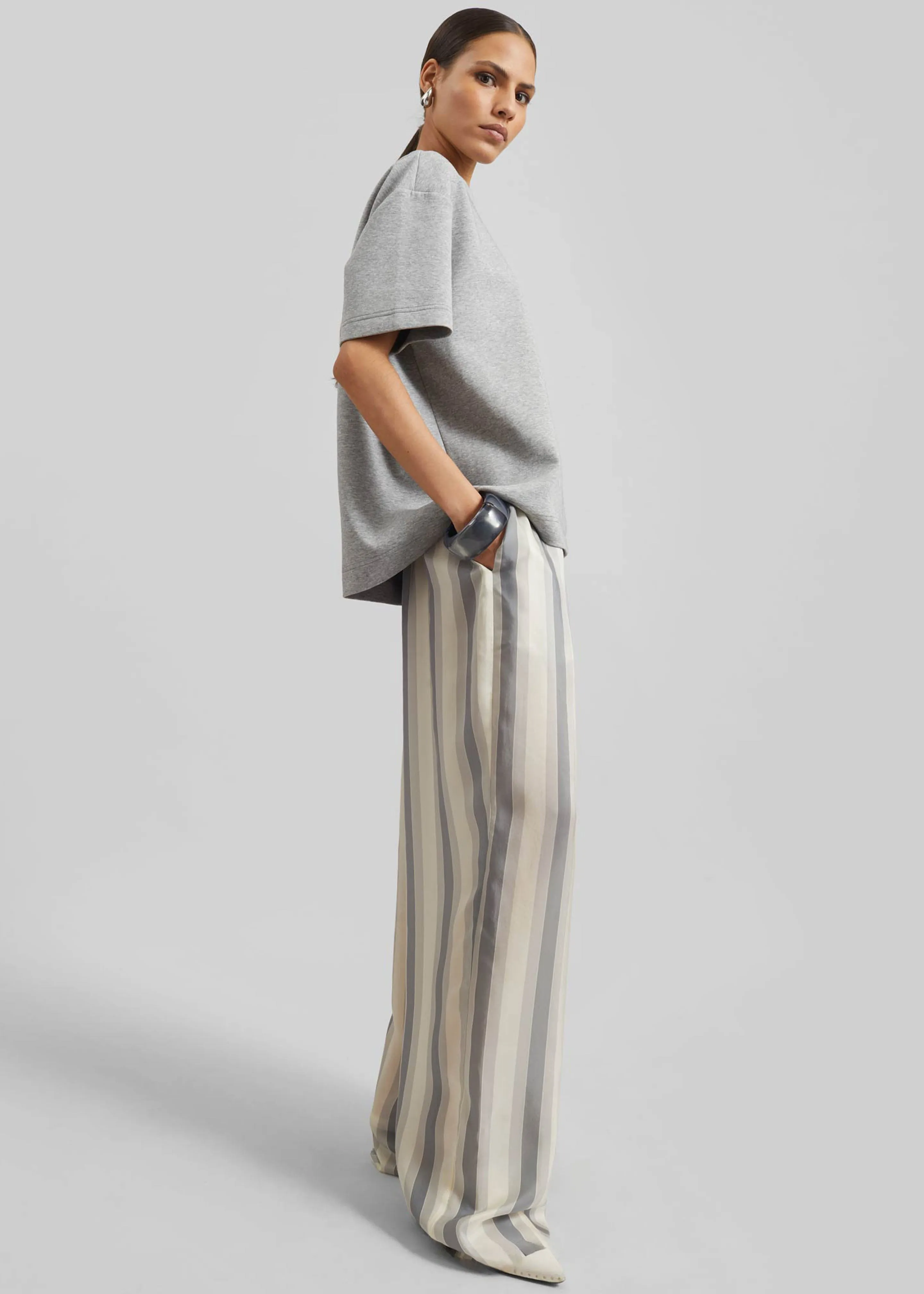 Baxter Sheer Fluid Track Pants - White/Grey Stripe sold by Frankie Shop
