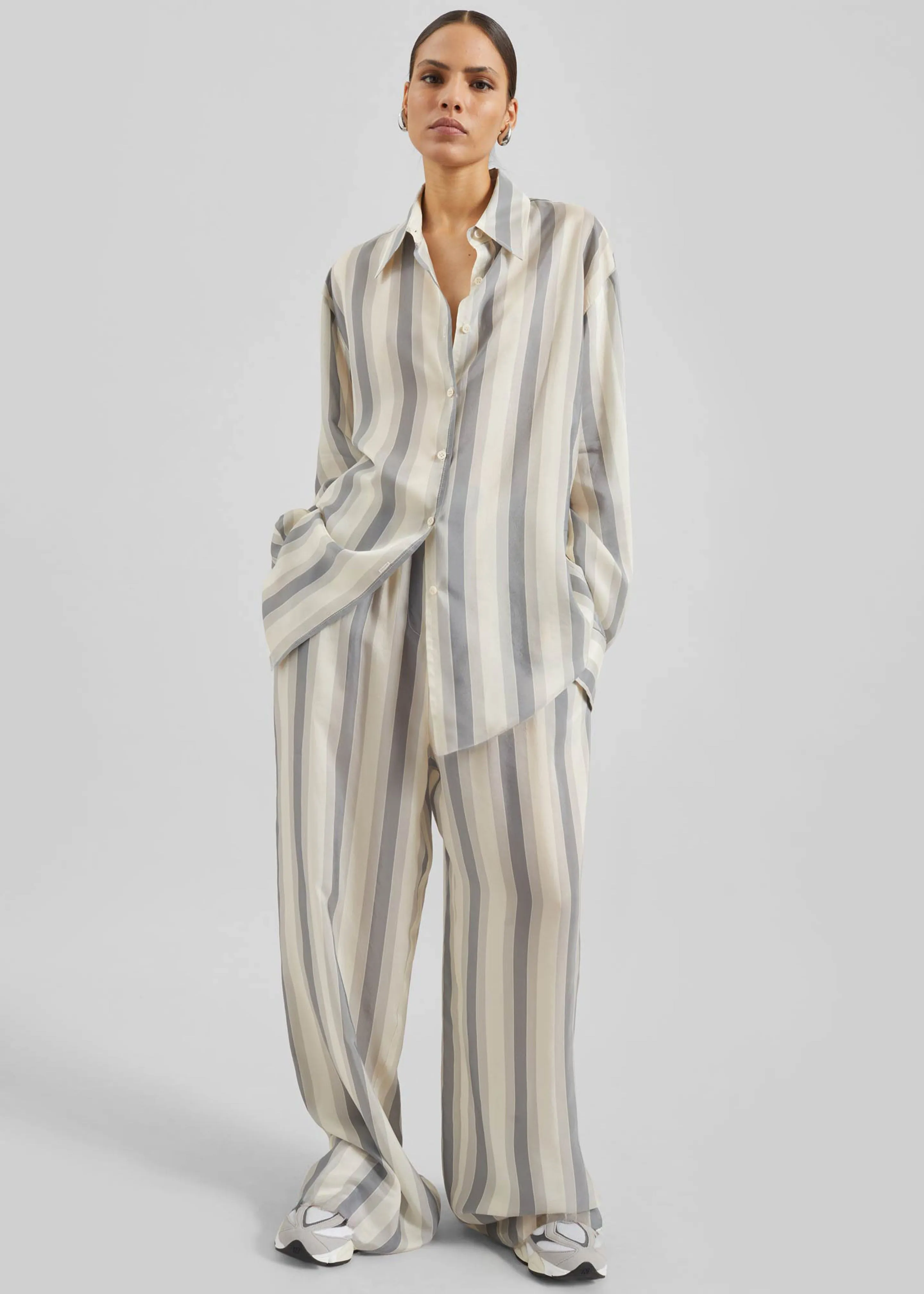 Baxter Sheer Fluid Track Pants - White/Grey Stripe sold by Frankie Shop product image thumbnail 4