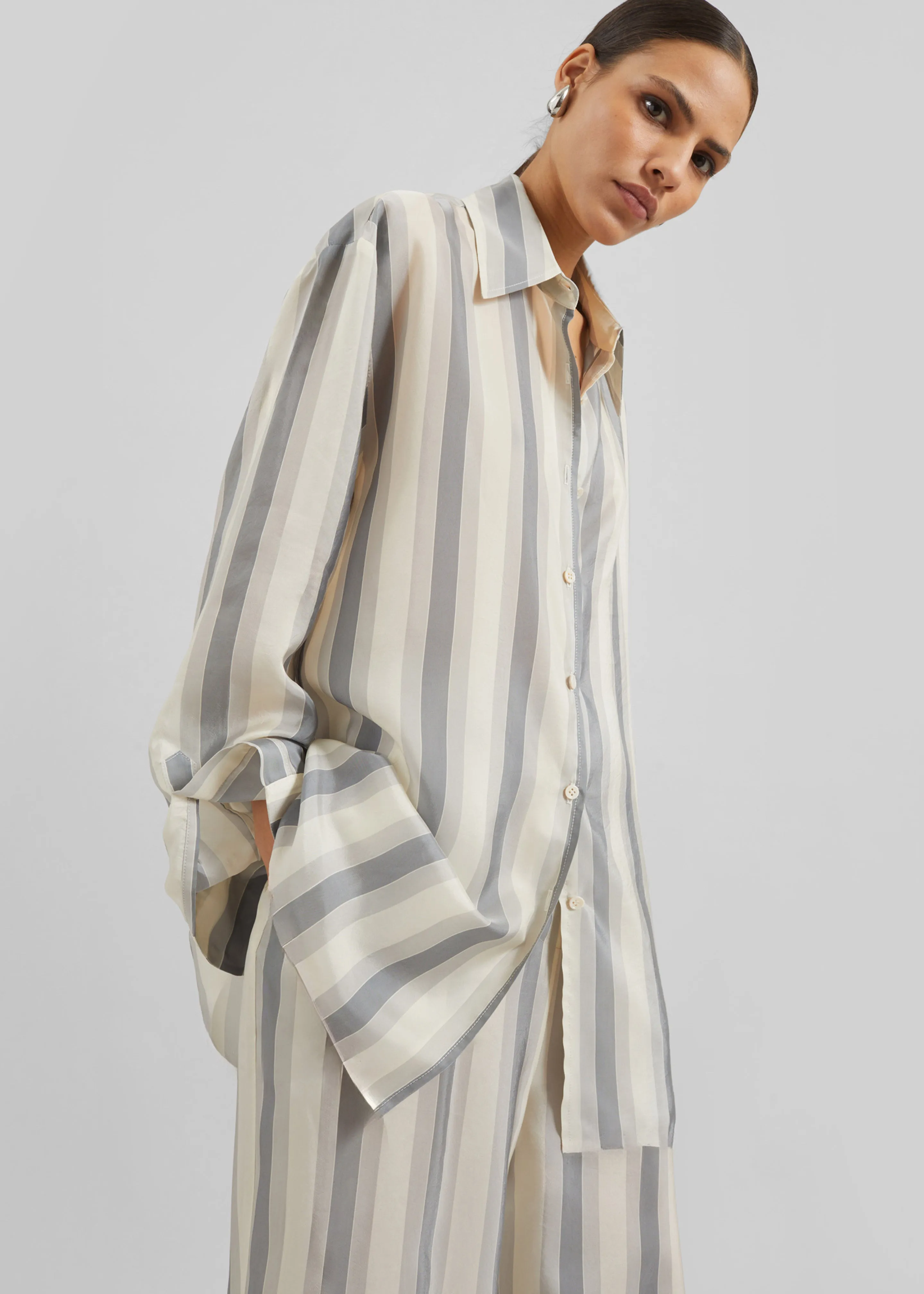 Peri Fluid Shirt - White/Grey Stripe sold by Frankie Shop product image thumbnail 2