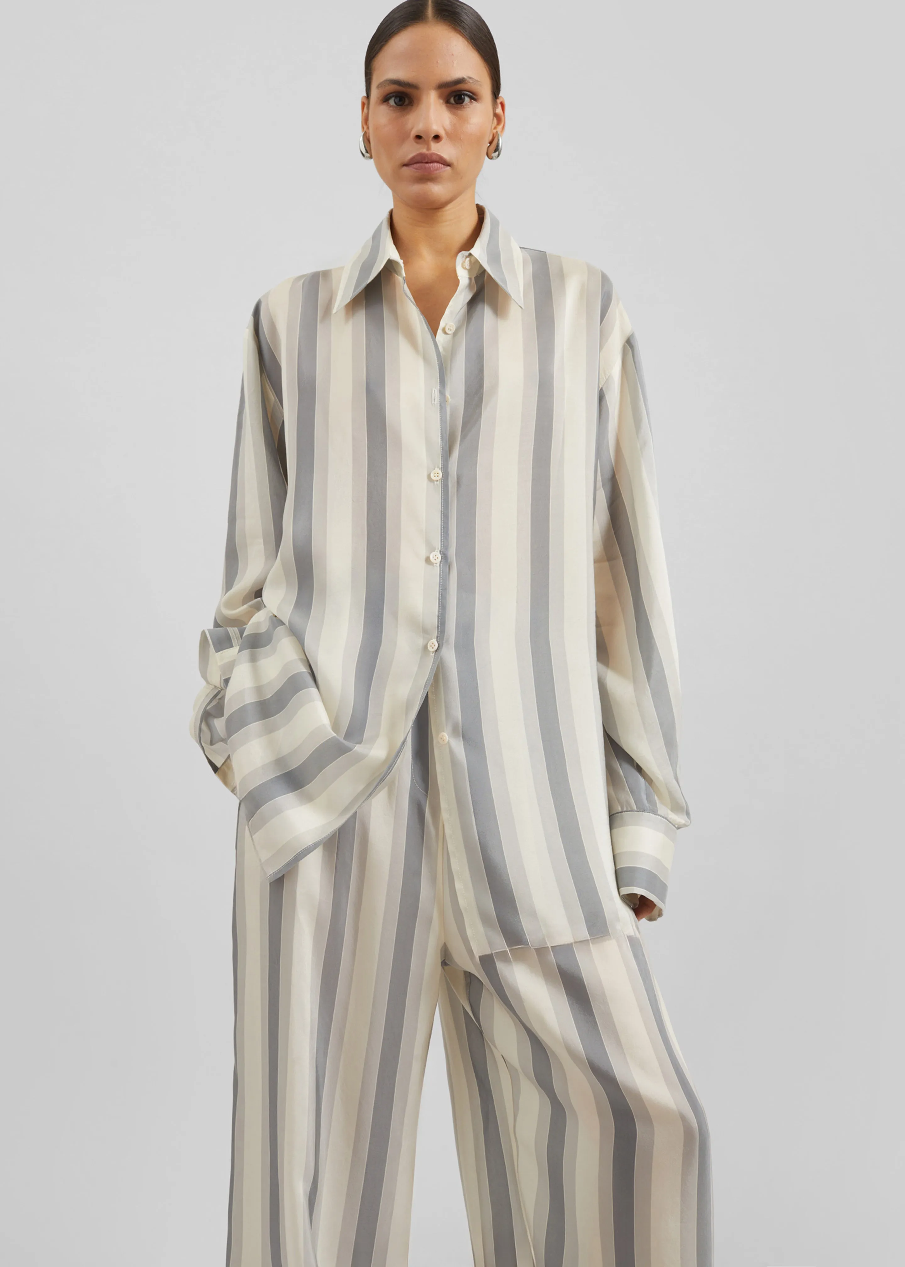 Peri Fluid Shirt - White/Grey Stripe sold by Frankie Shop product image thumbnail 4