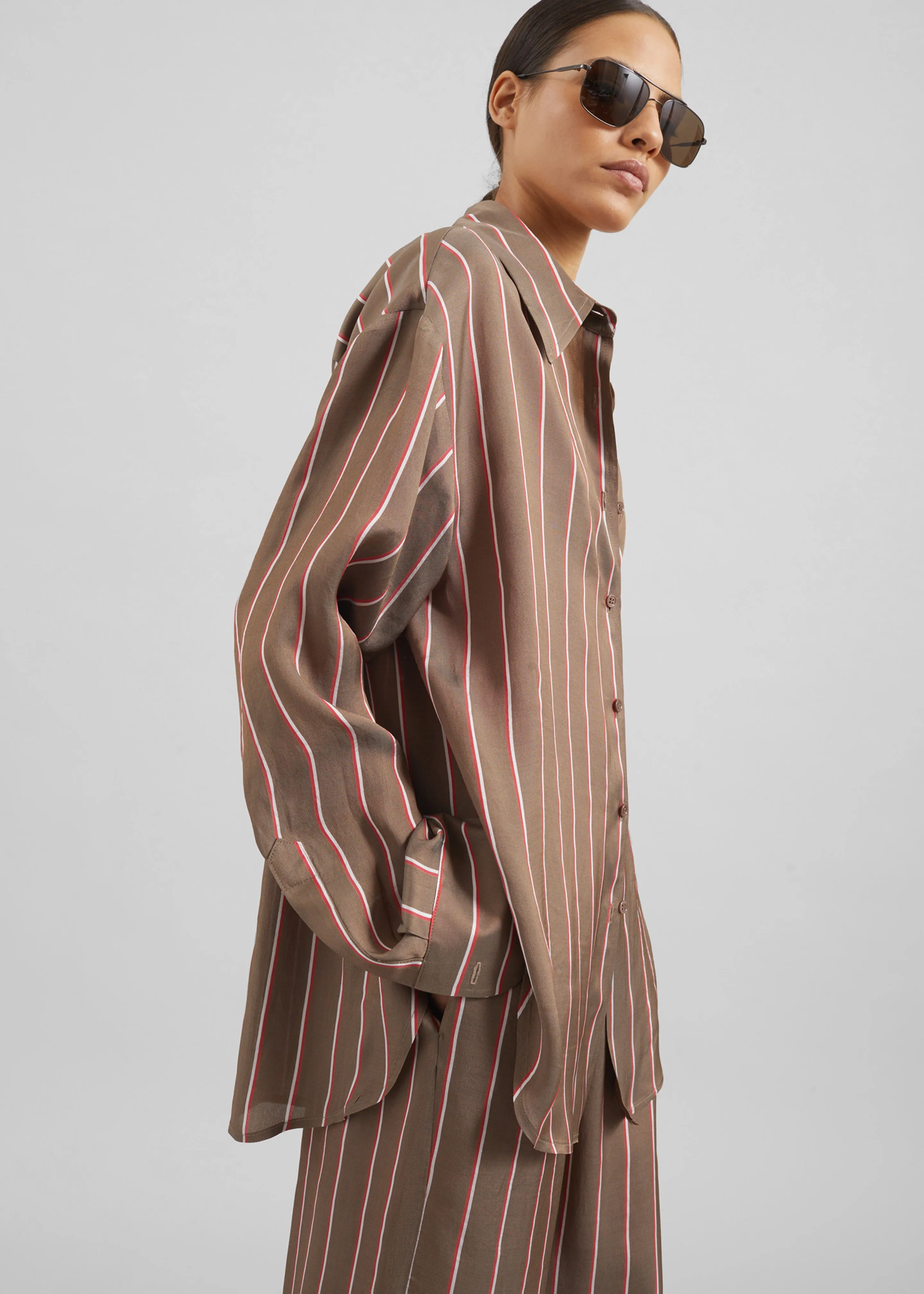 Peri Fluid Shirt - Brown Multi Stripe sold by Frankie Shop
