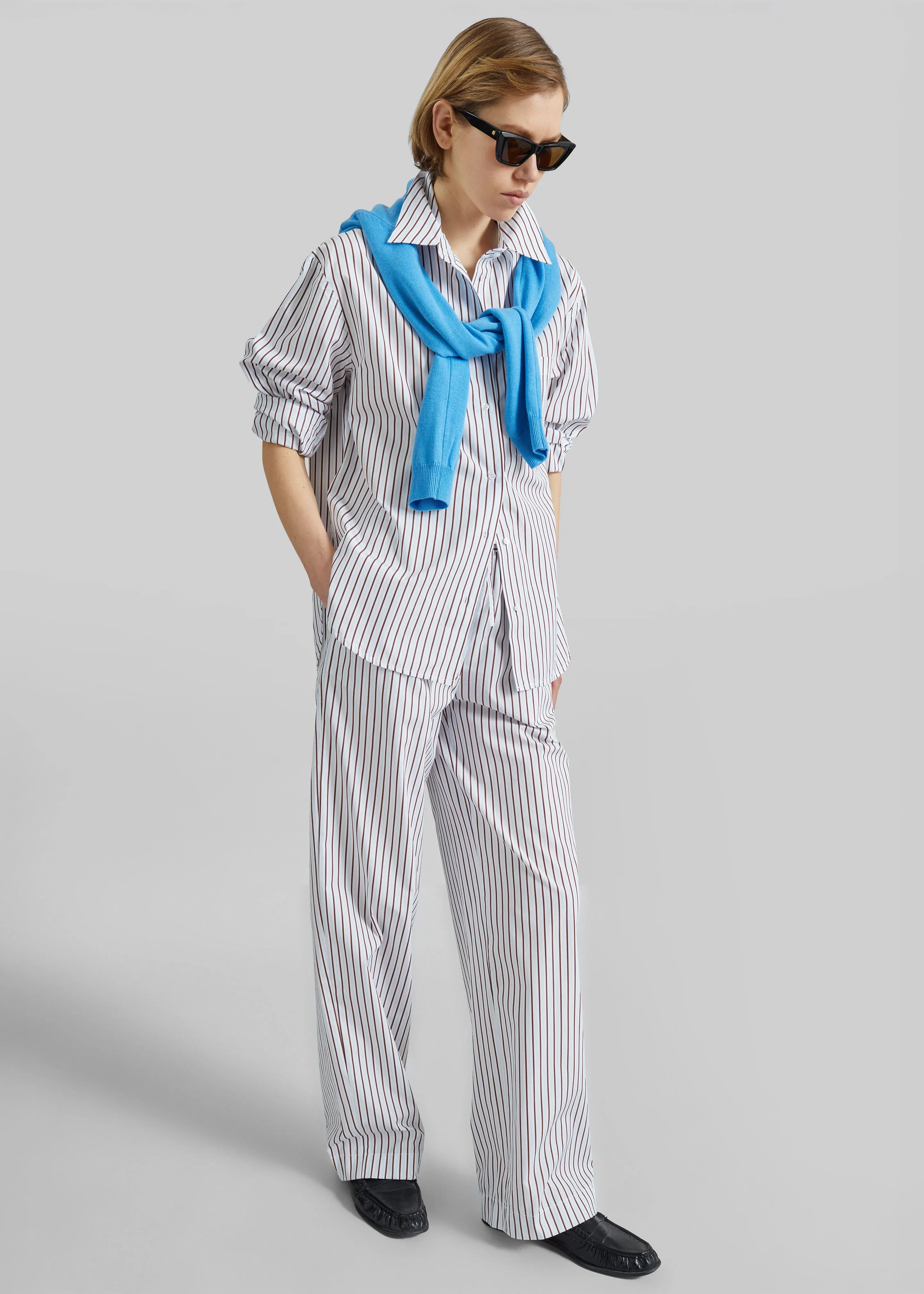 Loulou de Saison Cisco Striped Cotton Trousers - Dark Red/Light Blue sold by Frankie Shop