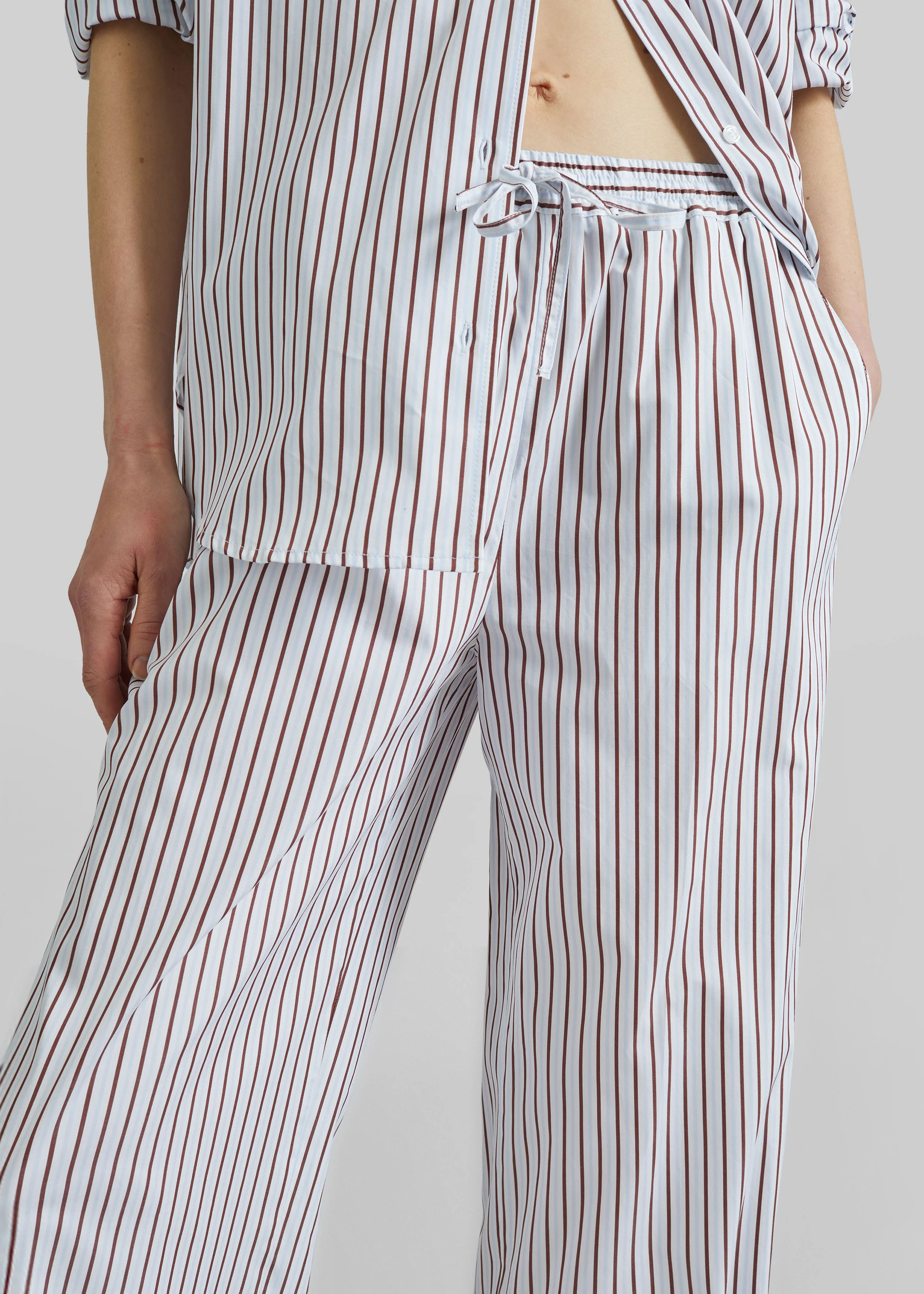 Loulou de Saison Cisco Striped Cotton Trousers - Dark Red/Light Blue sold by Frankie Shop product image thumbnail 3