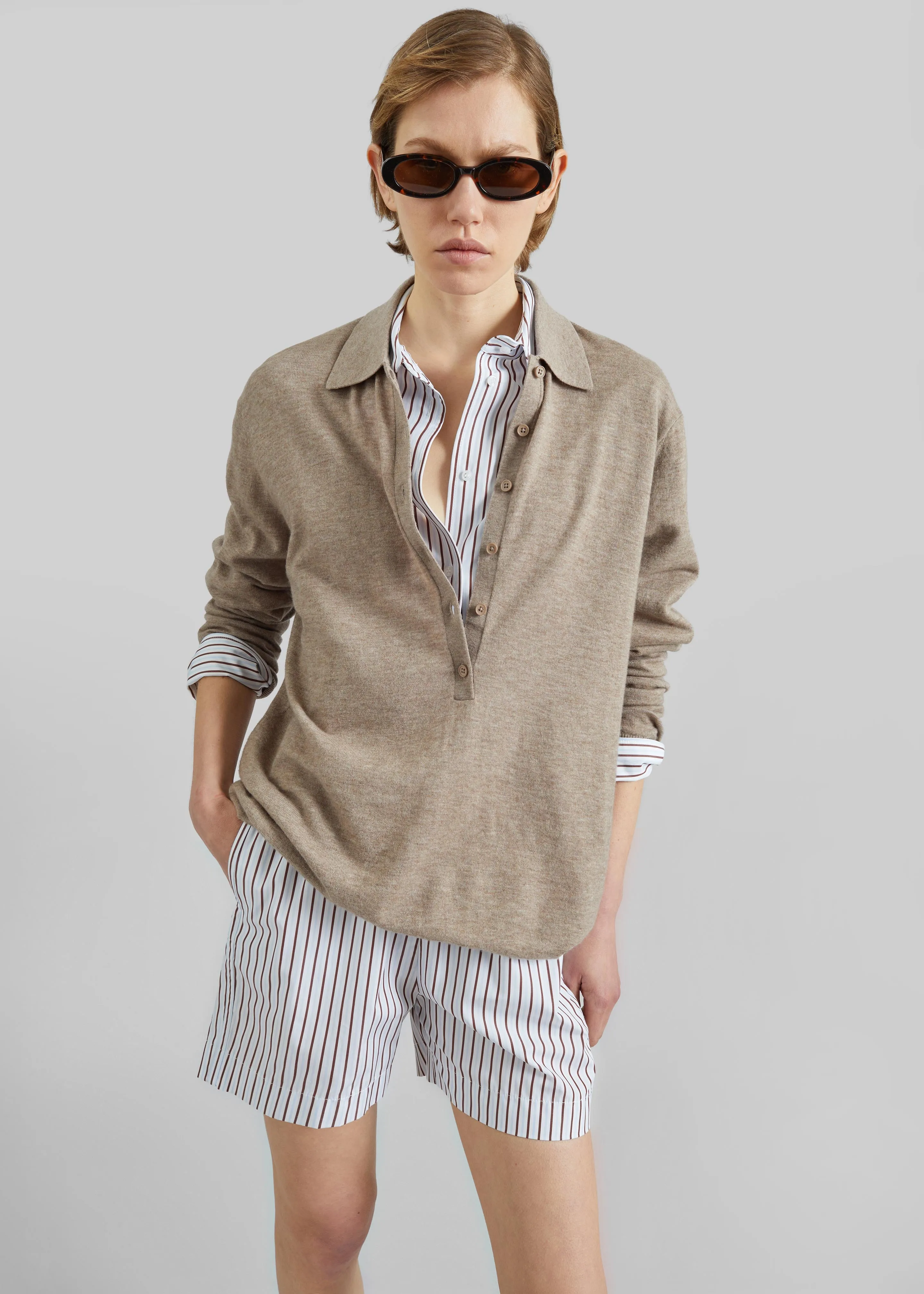 Loulou de Saison Lory Striped Cotton Shorts - Dark Red/Light Blue sold by Frankie Shop product image thumbnail 4