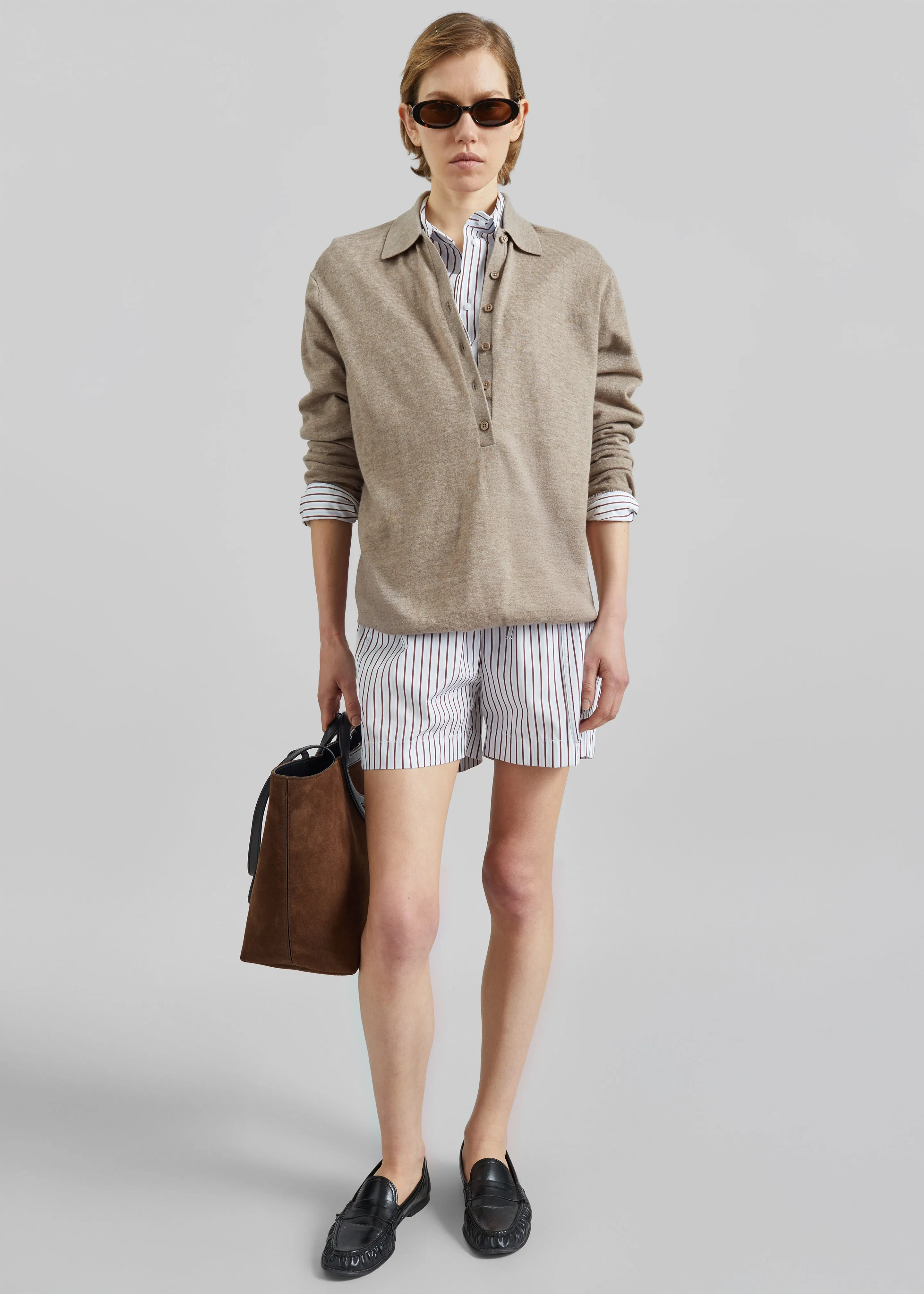 Loulou de Saison Lory Striped Cotton Shorts - Dark Red/Light Blue sold by Frankie Shop