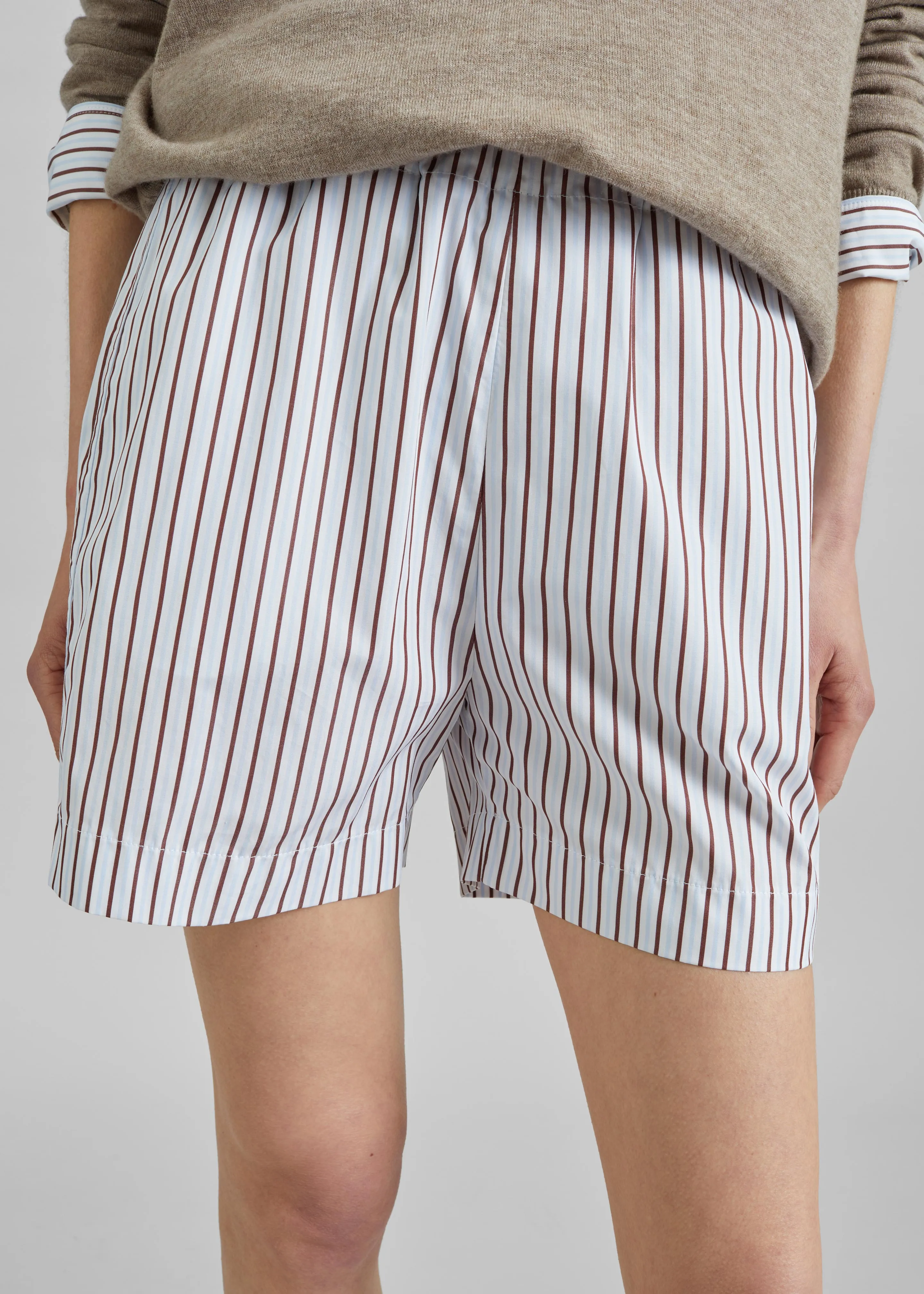 Loulou de Saison Lory Striped Cotton Shorts - Dark Red/Light Blue sold by Frankie Shop product image thumbnail 5