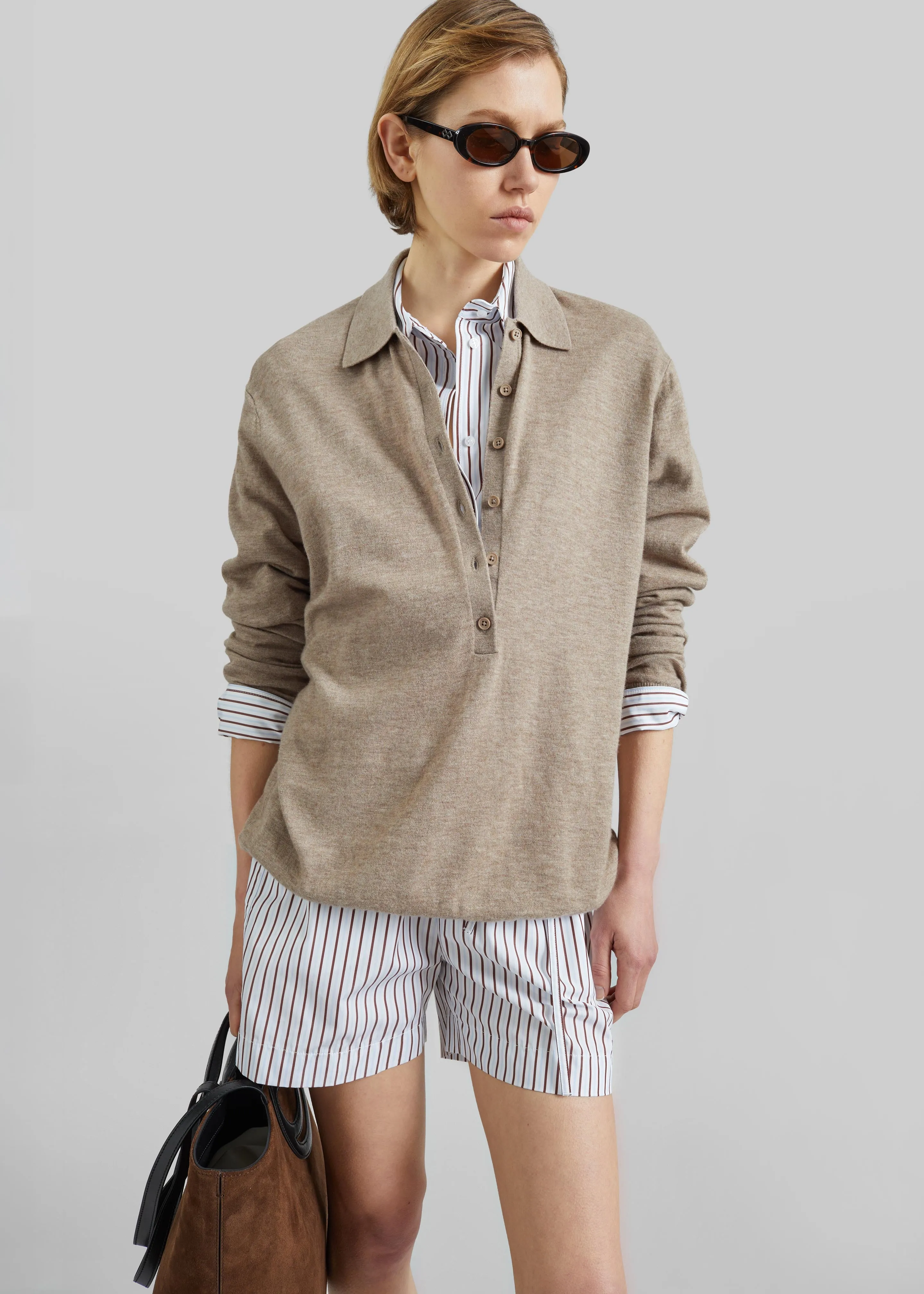 Loulou de Saison Lory Striped Cotton Shorts - Dark Red/Light Blue sold by Frankie Shop product image thumbnail 2