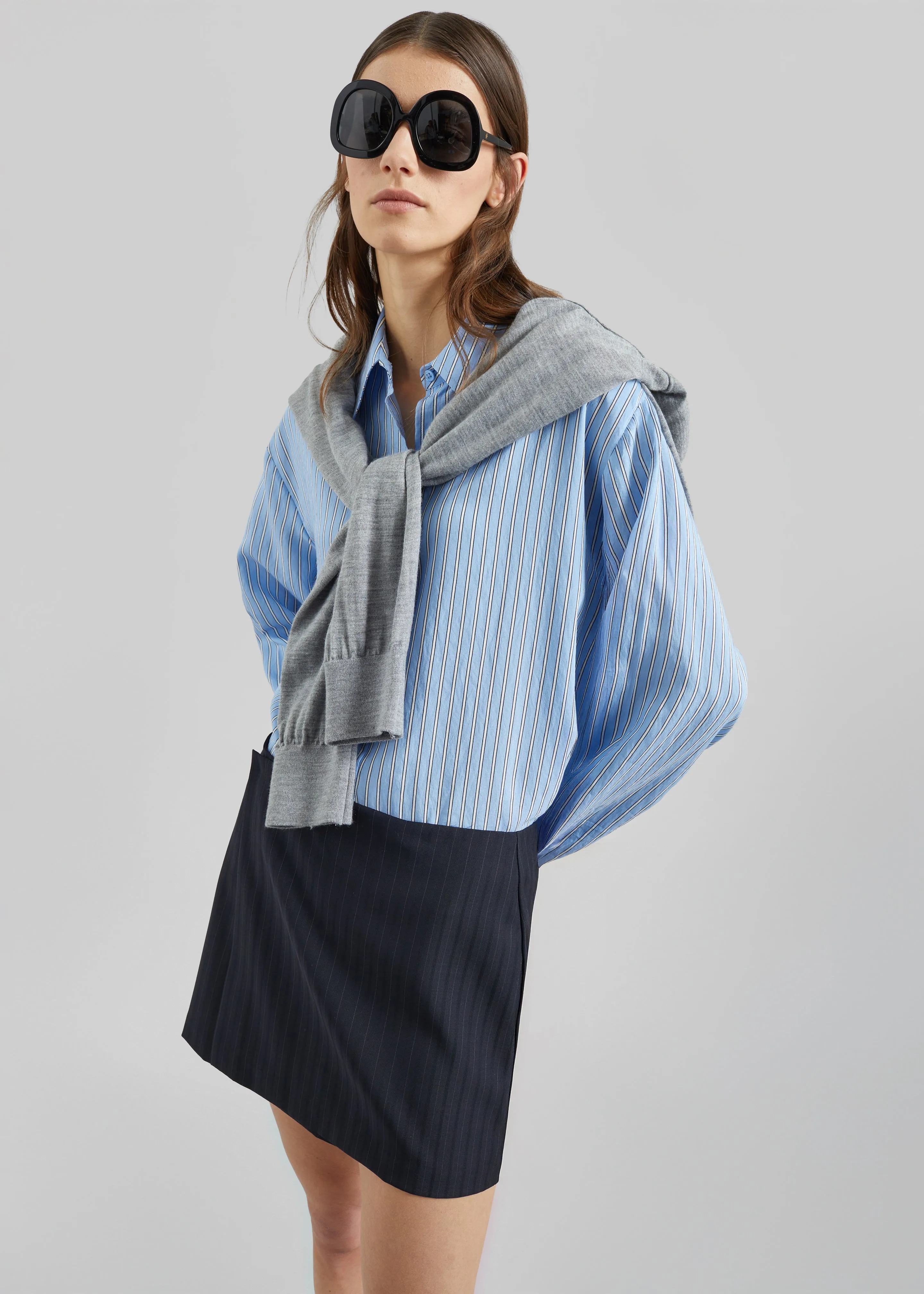 Narah Mini Skirt - Navy/White Pinstripe sold by Frankie Shop