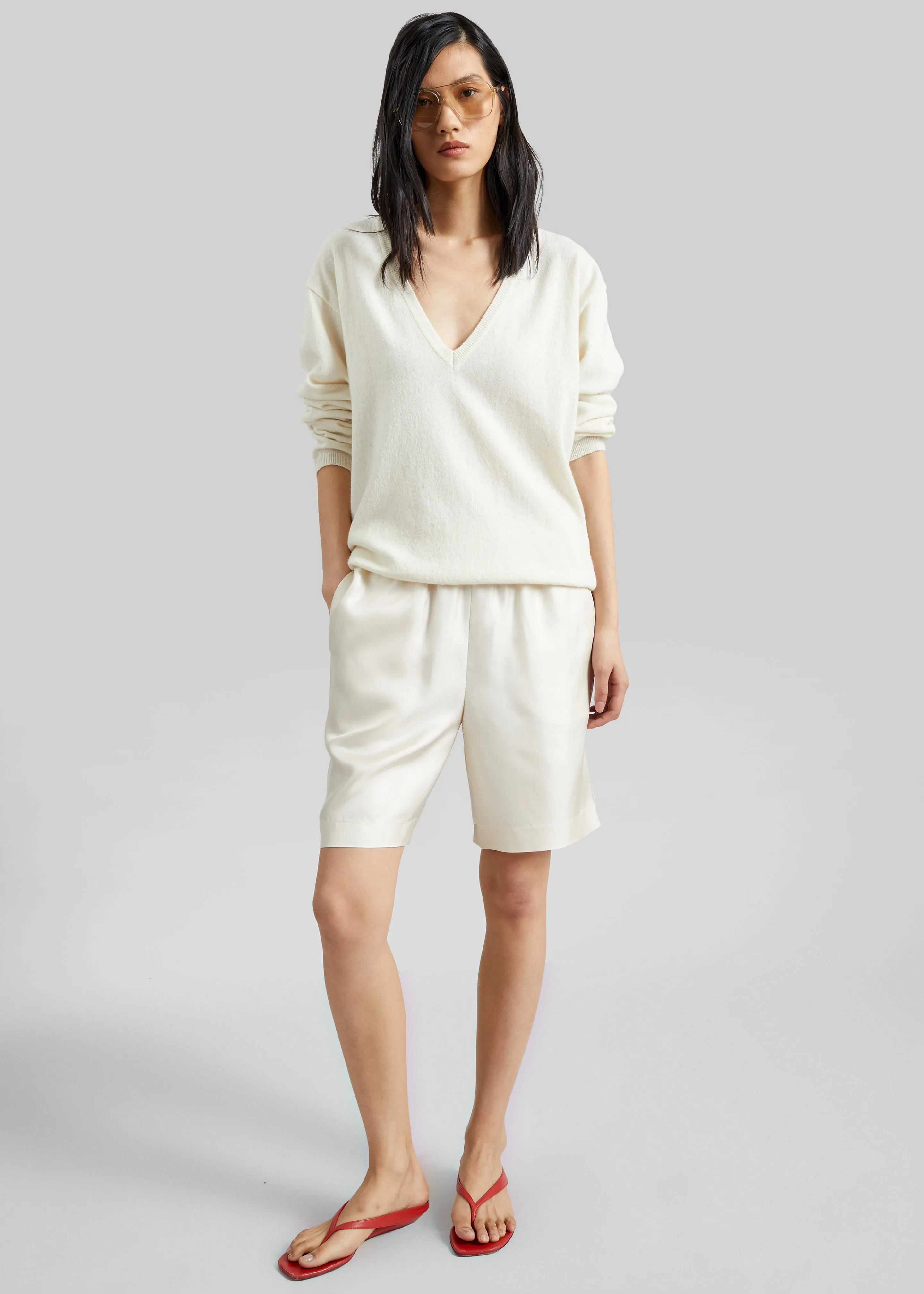 Loulou de Saison Zinia Lds Silk Twill Bermuda - Ivory sold by Frankie Shop