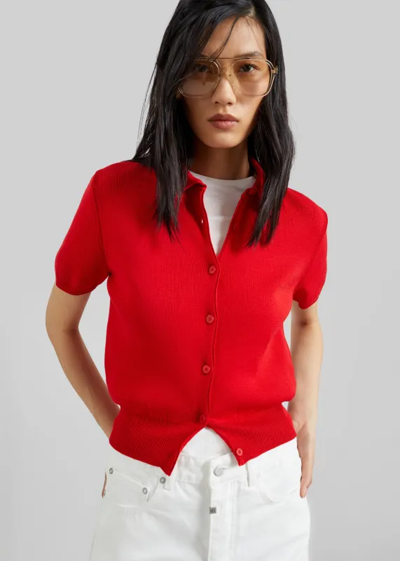 Amelot Knit Short Sleeve Cardigan - Red made by Frankie Shop