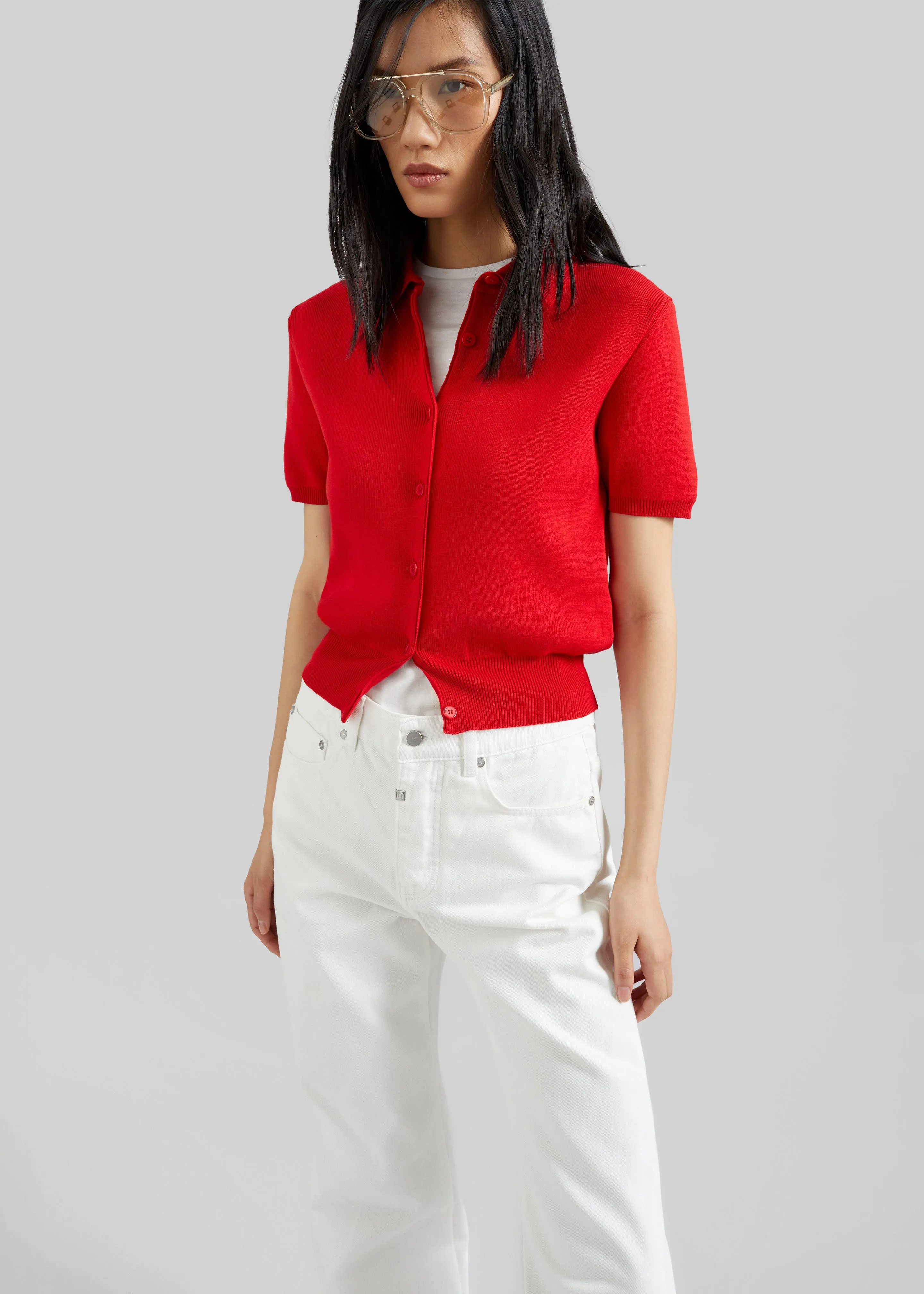 Amelot Knit Short Sleeve Cardigan - Red sold by Frankie Shop product image thumbnail 4