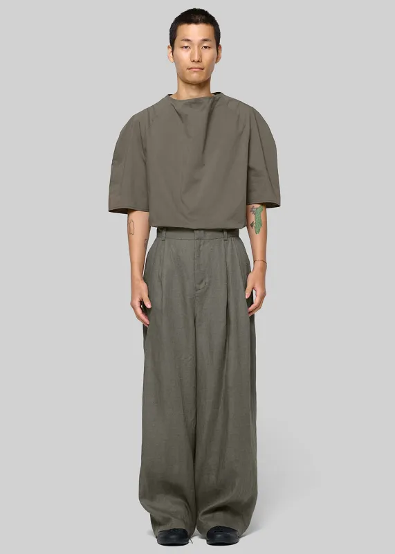 Amomento Linen Two Tuck Wide Pants - Khaki made by Amomento