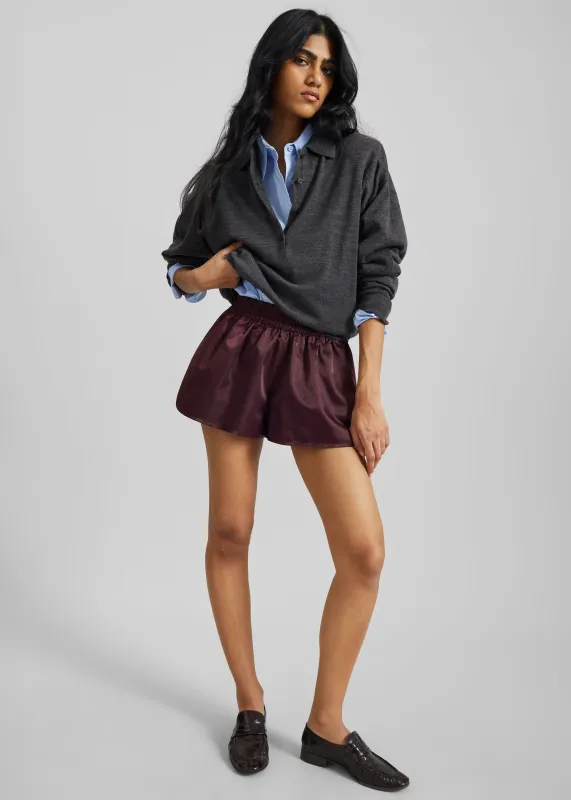 Zafra Satin Mini Shorts - Dark Plum made by Frankie Shop