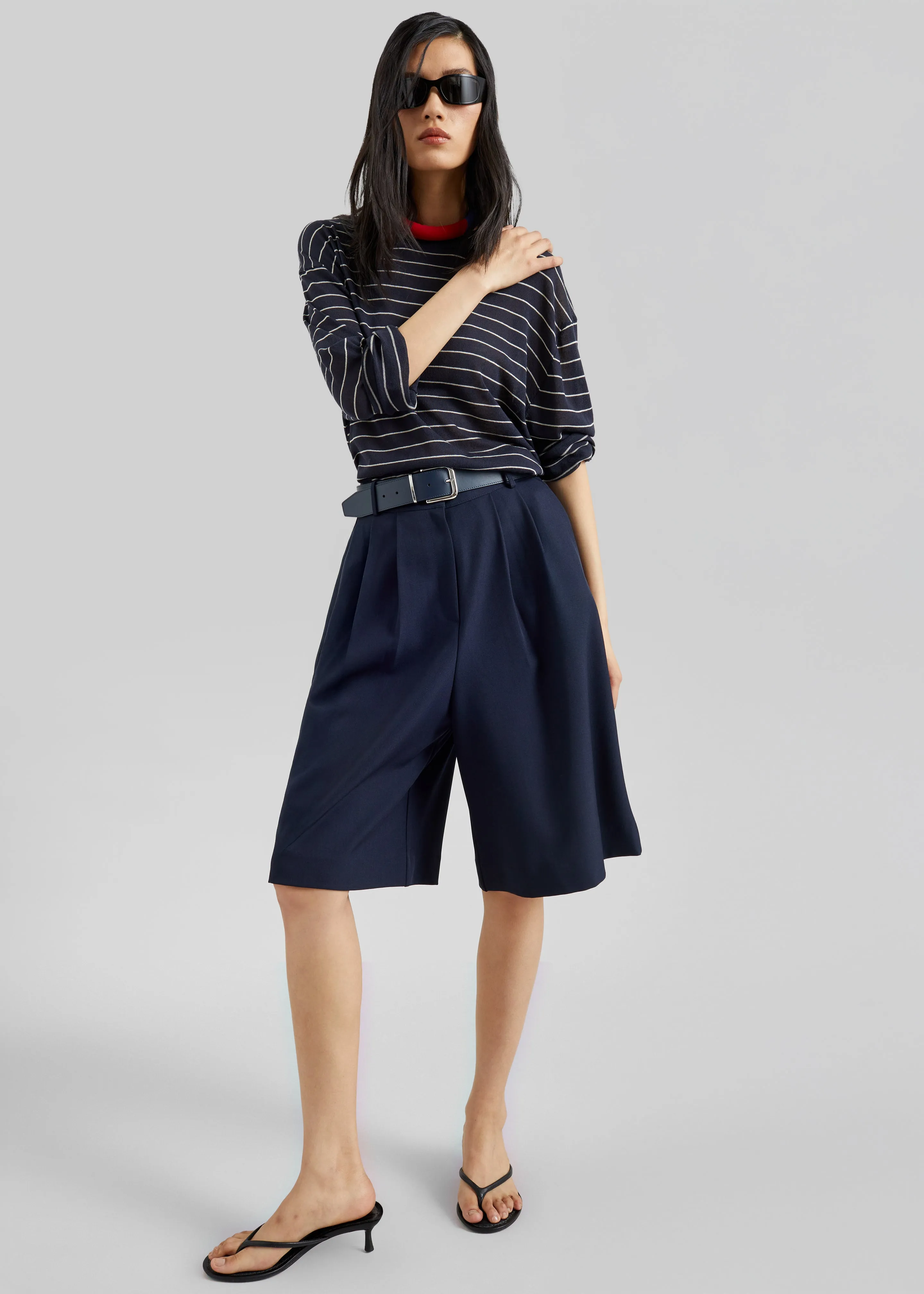 Martel Pleated Bermuda Shorts - Navy sold by Frankie Shop product image thumbnail 5