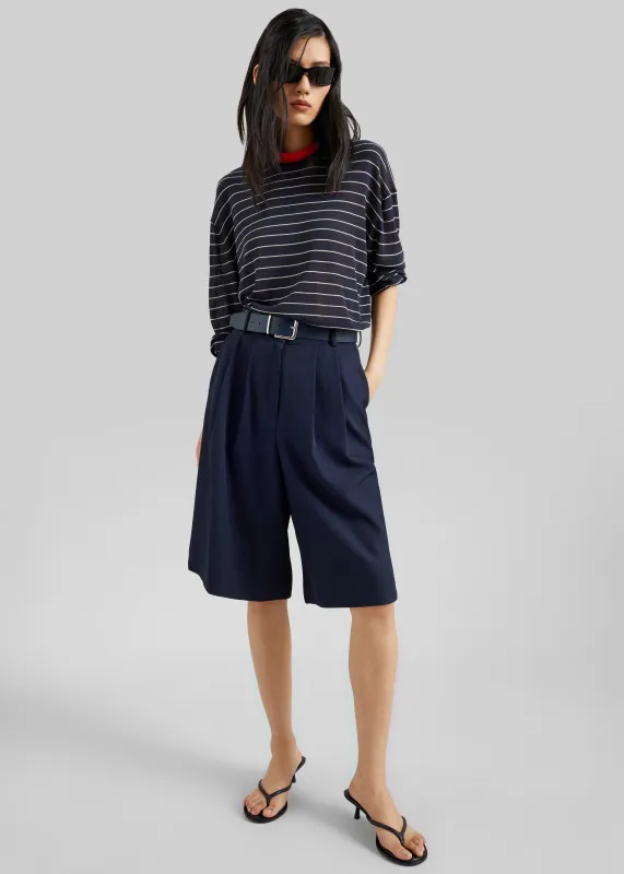 Martel Pleated Bermuda Shorts - Navy made by Frankie Shop