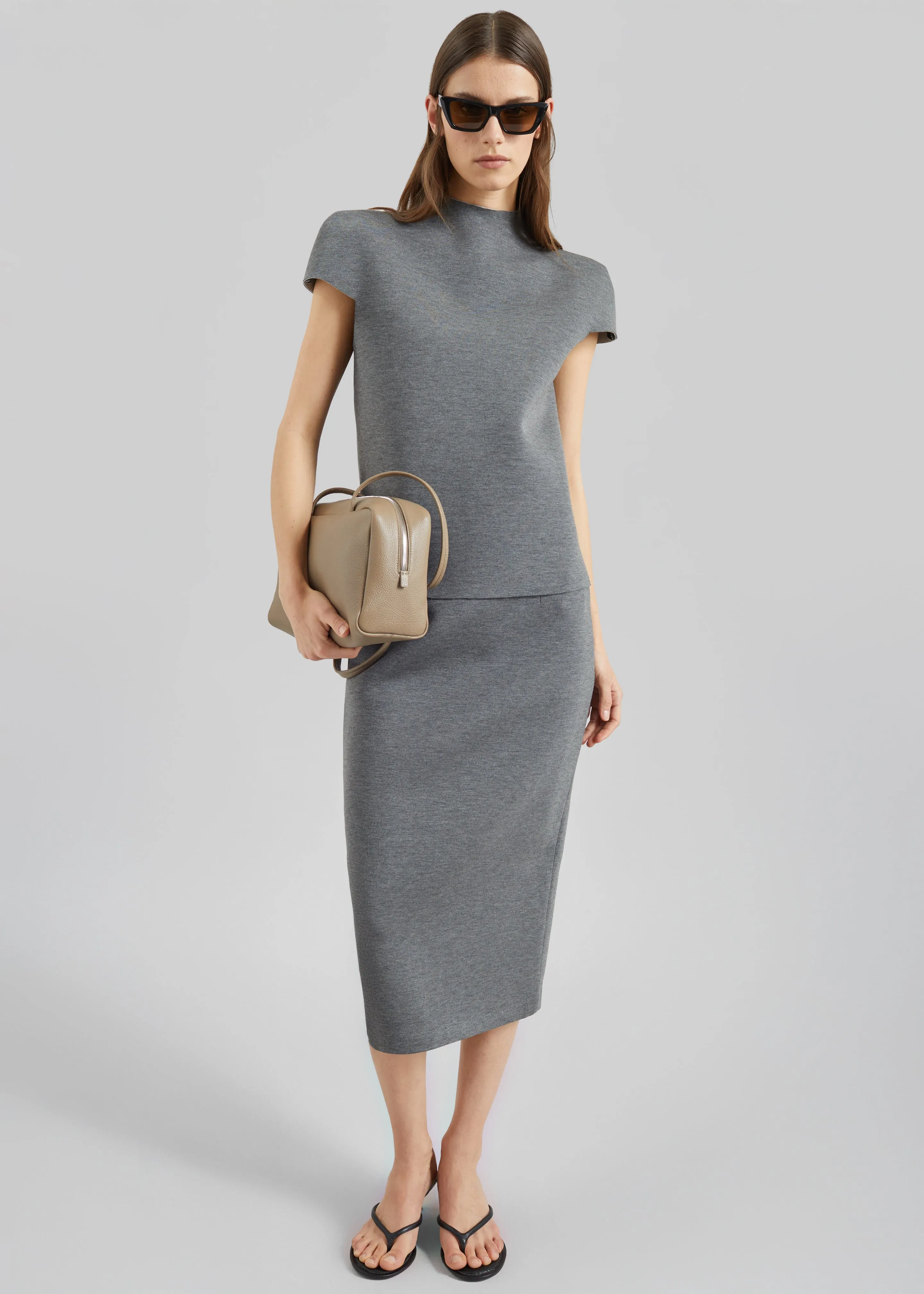 Anya Neoprene Midi Skirt - Grey Melange sold by Frankie Shop
