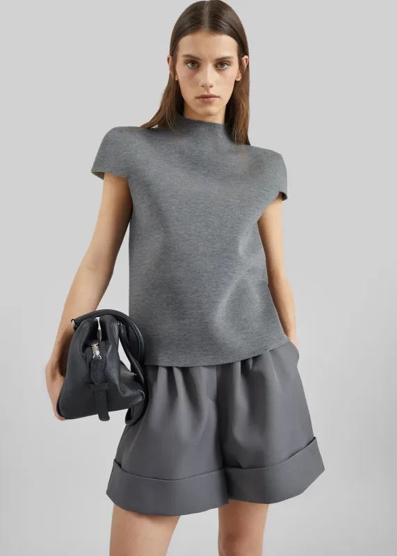 Anya Neoprene Sculpted Sleeve Top - Grey Melange made by Frankie Shop