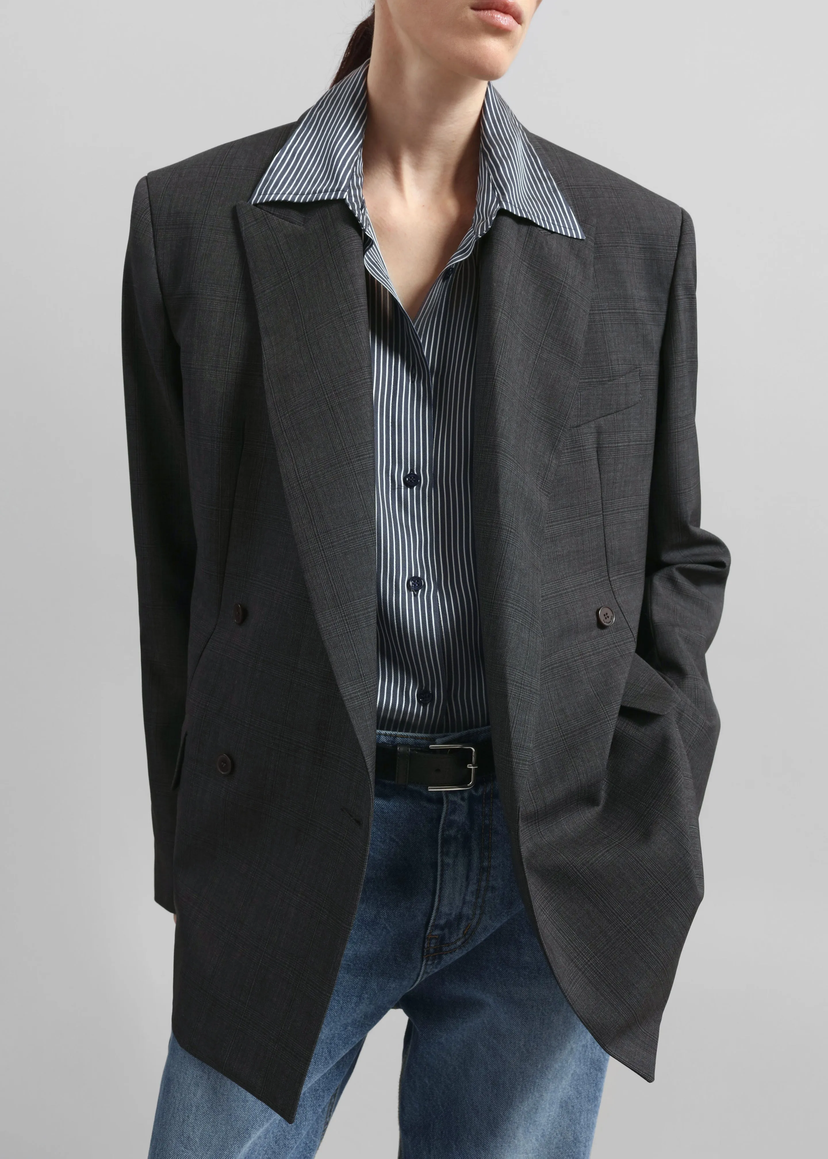 Newark Plaid Double Breasted Blazer - Dark Grey sold by Frankie Shop product image thumbnail 3