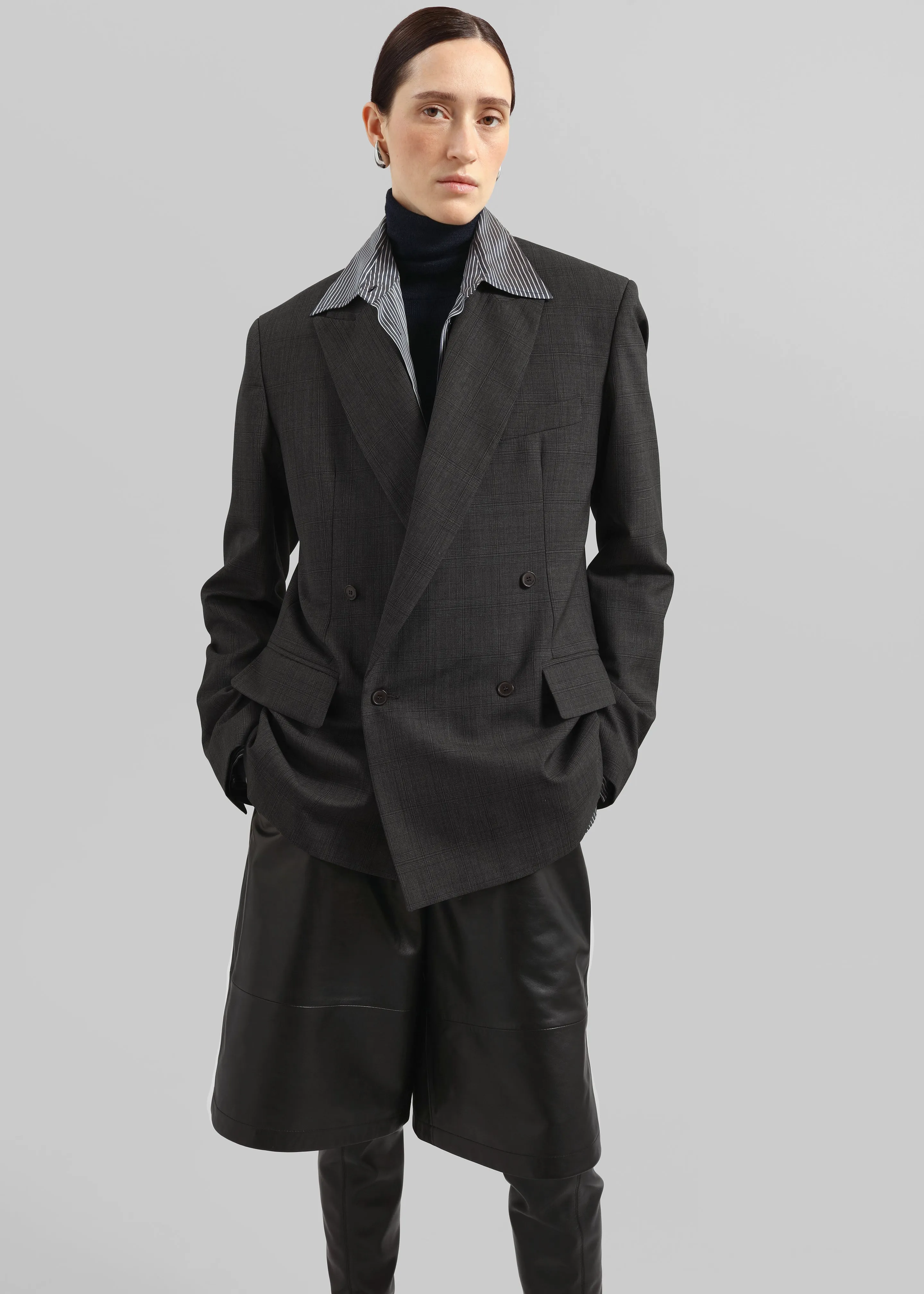 Newark Plaid Double Breasted Blazer - Dark Grey sold by Frankie Shop