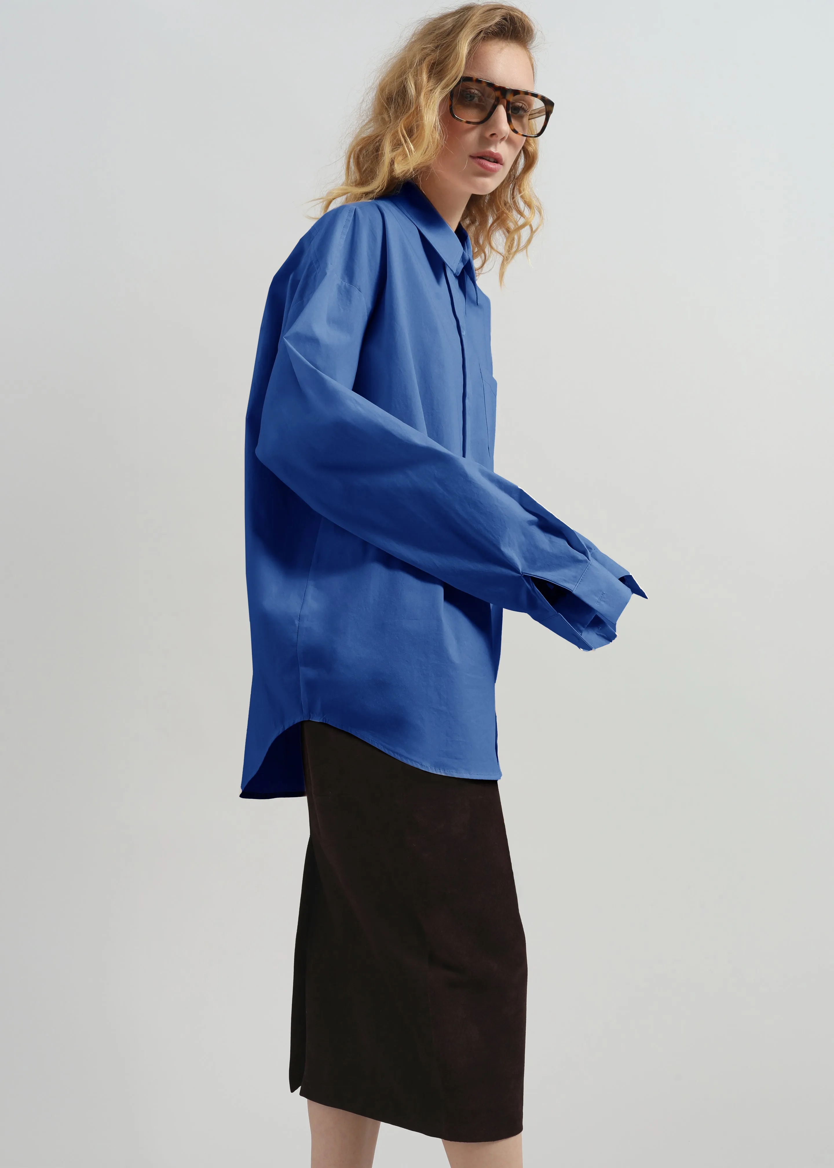 Ornella Side Button-Up Shirt - Cobalt sold by Frankie Shop