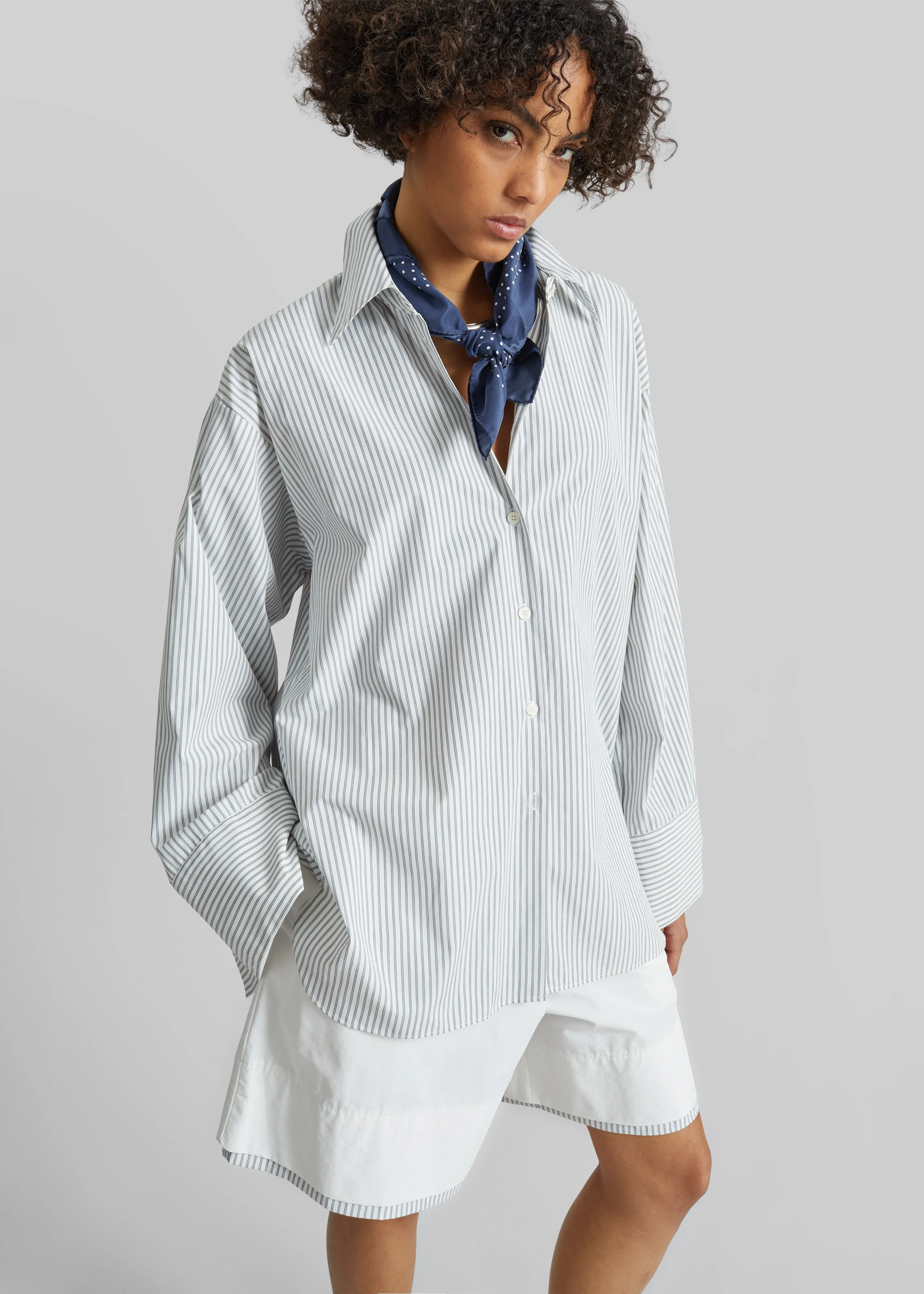 Menton Oversized Shirt - White/Blue Stripe sold by Frankie Shop