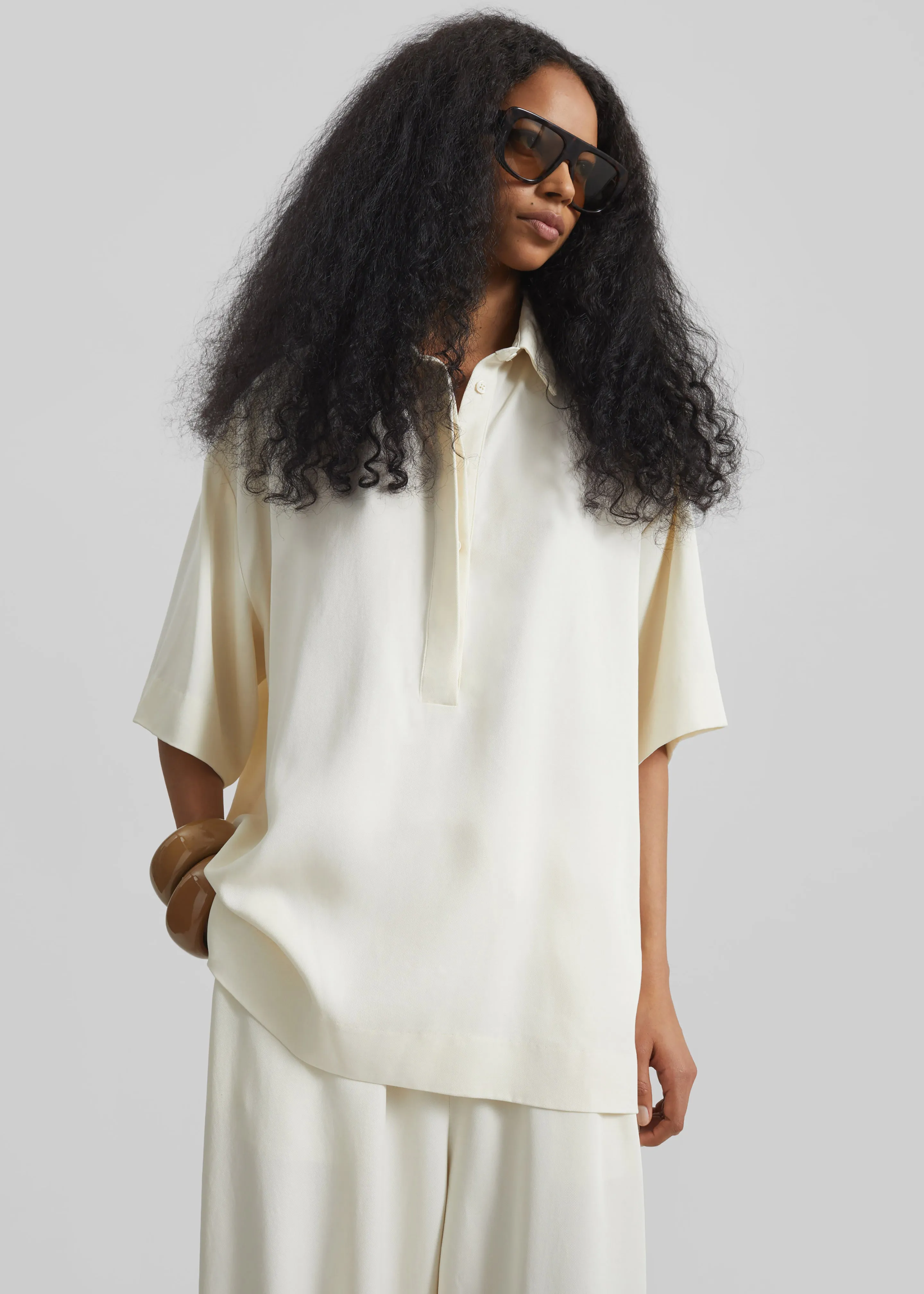 Eda Fluid Polo Shirt - Ivory sold by Frankie Shop product image thumbnail 3