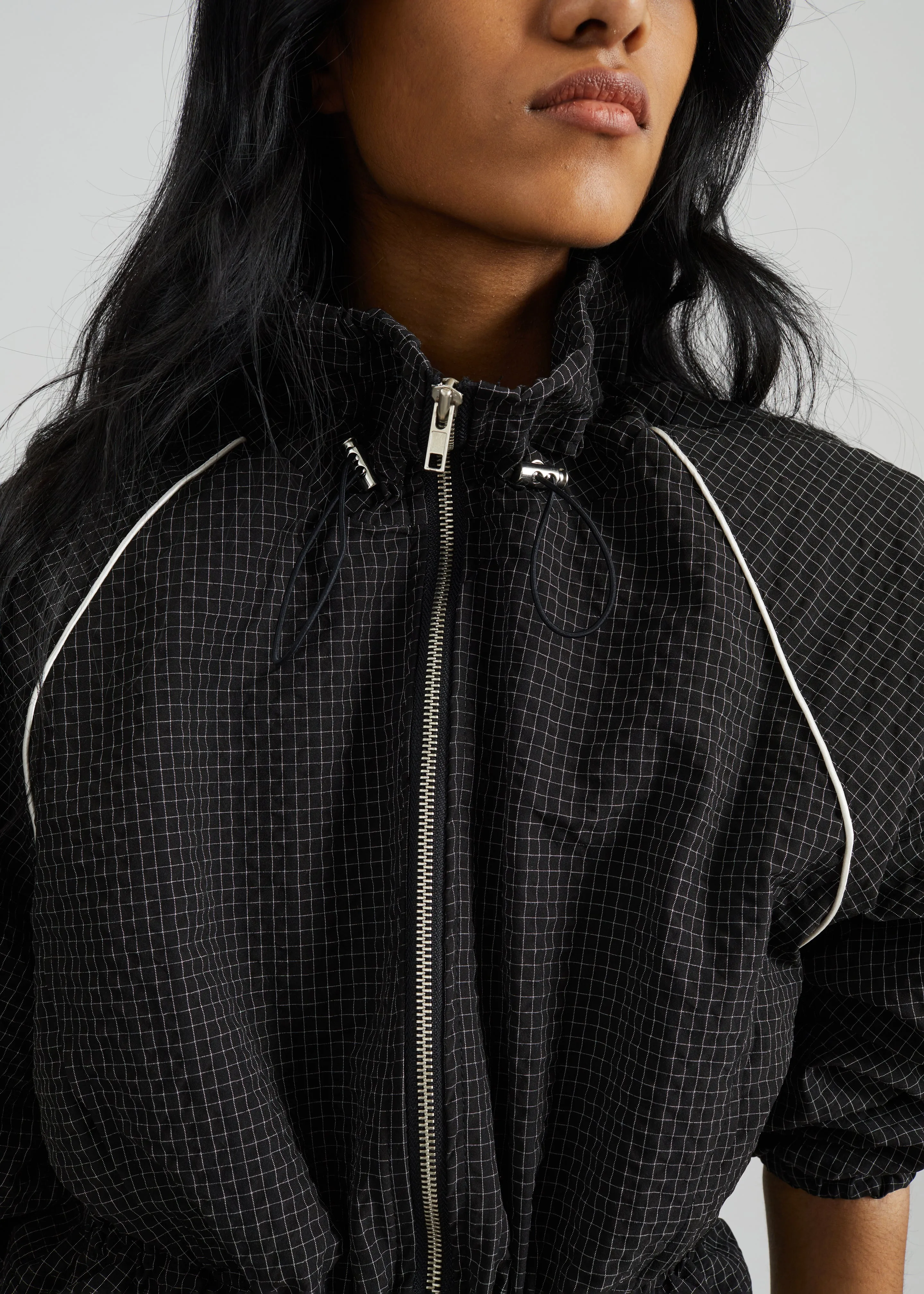 Arizona Seersucker Drawstring Track Jacket - Checked Black sold by Frankie Shop product image thumbnail 5