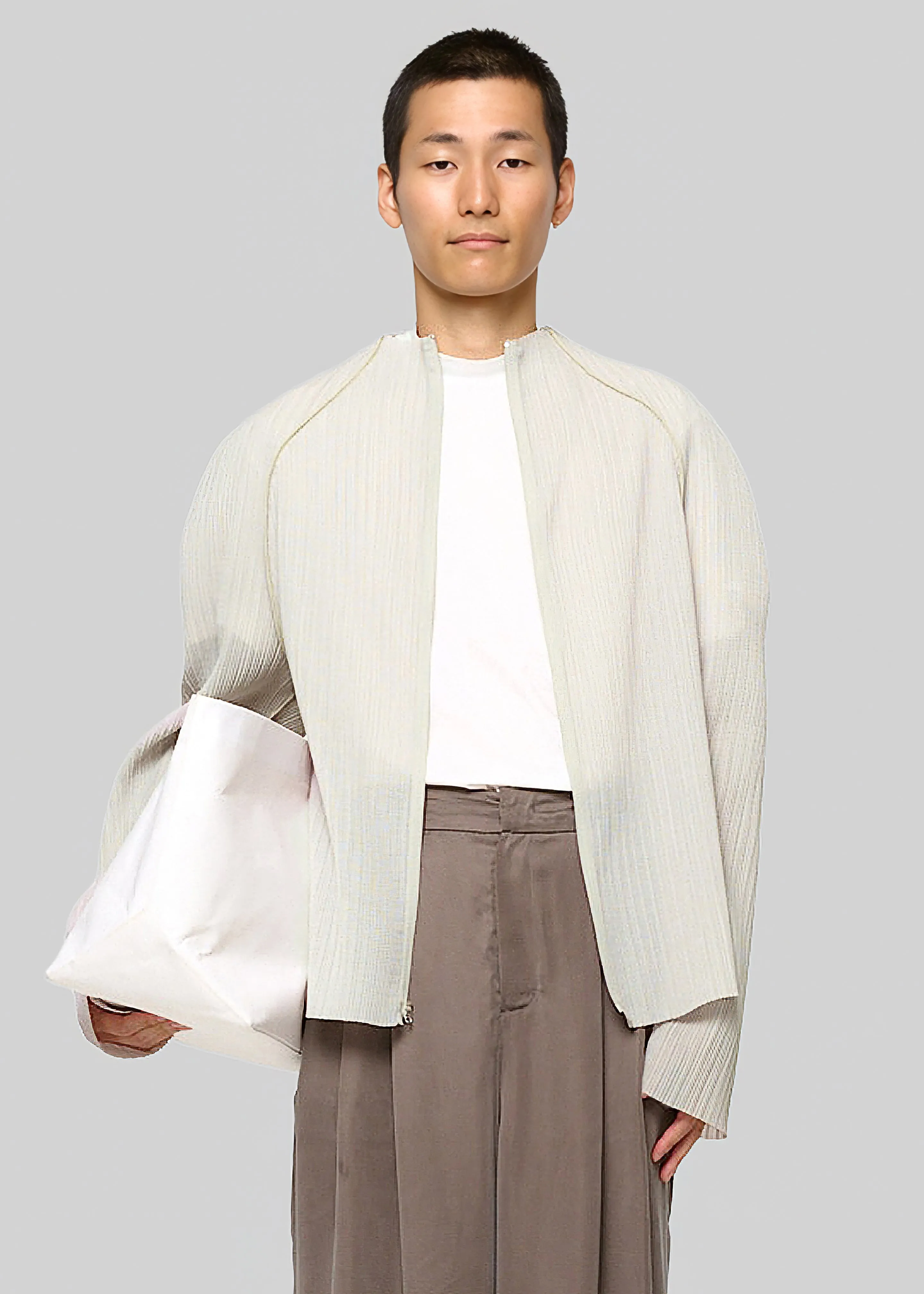 Amomento Pleats Zip Up Jumper - Beige sold by Frankie Shop