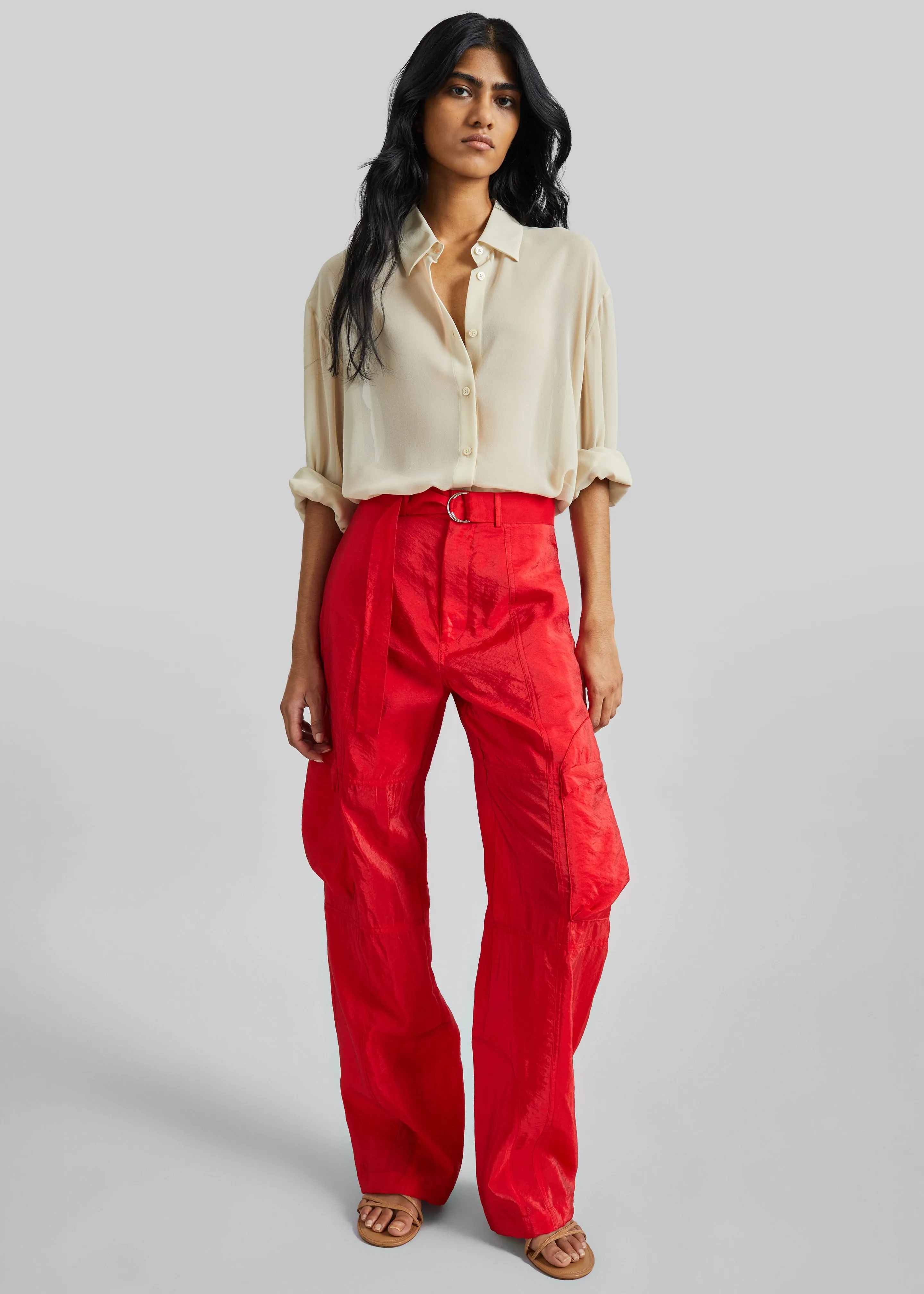 Kelly Sheer Cargo Pants - Red sold by Frankie Shop