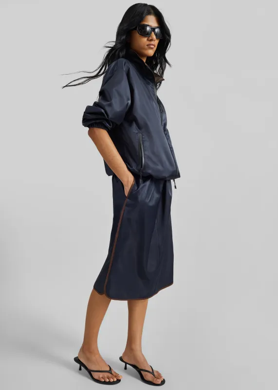 Munich Contrast Piping Midi Skirt - Navy made by Frankie Shop