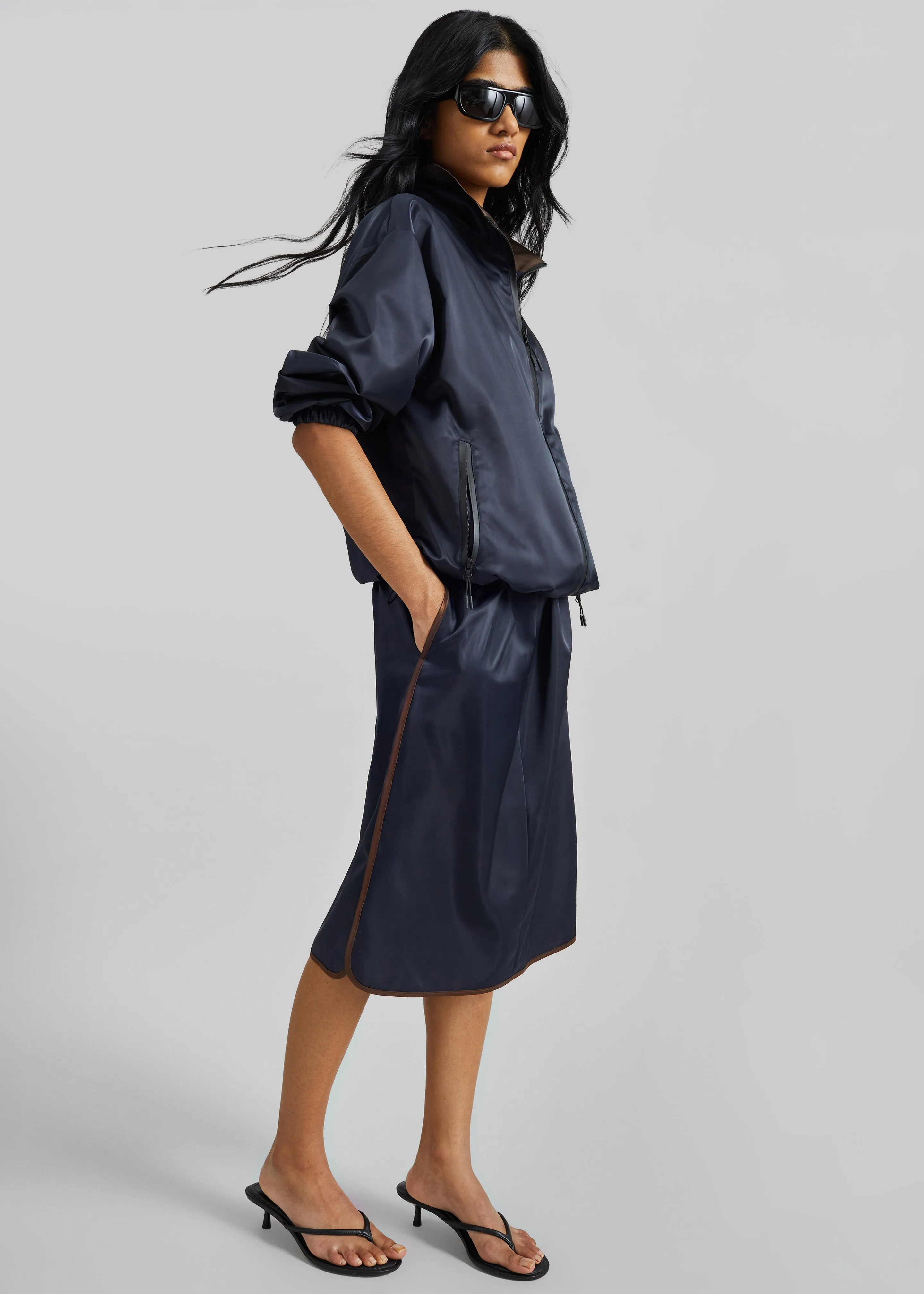 Munich Contrast Piping Midi Skirt - Navy sold by Frankie Shop