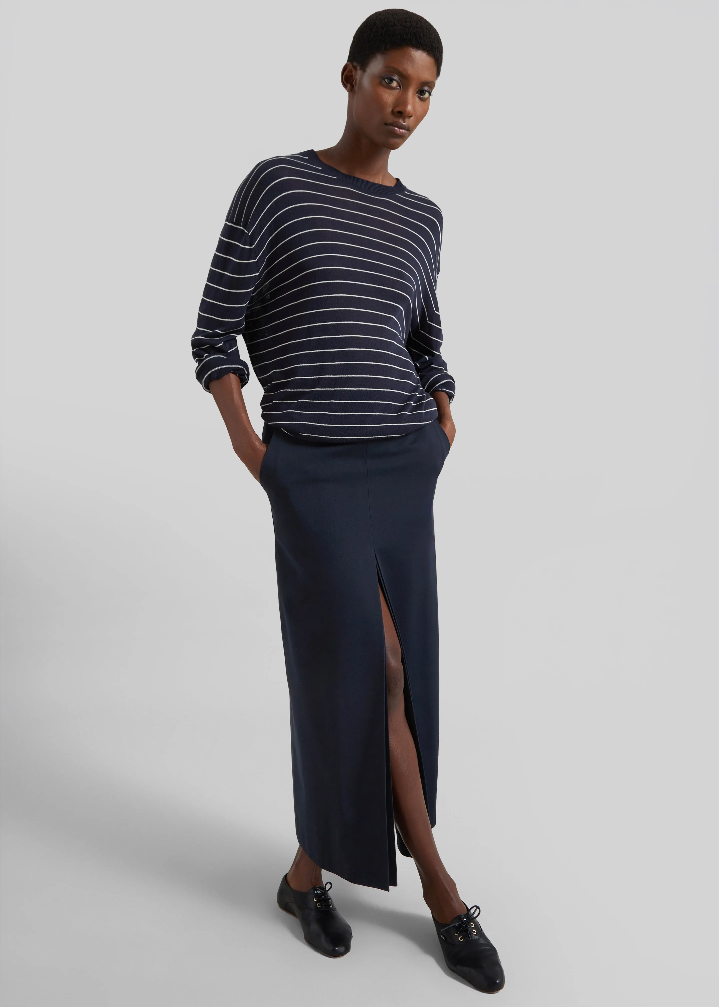 Lisle Front Slit Pencil Skirt - Navy sold by Frankie Shop