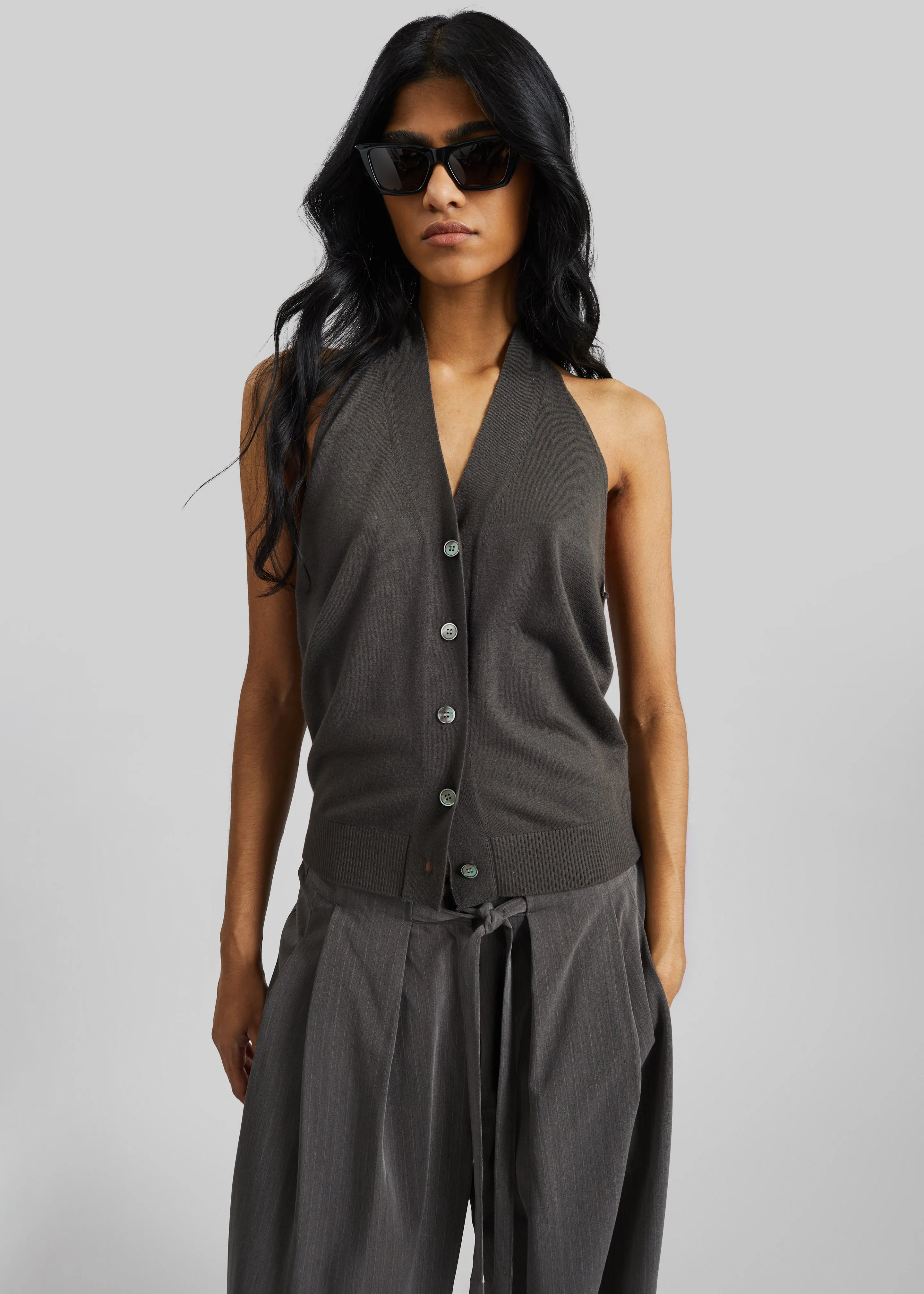 Nimi Knit Halter Top - Charcoal sold by Frankie Shop