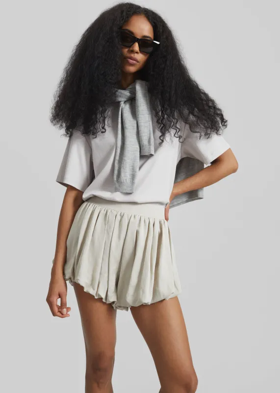 Alina Linen Bubble Hem Shorts - Light Beige made by Frankie Shop